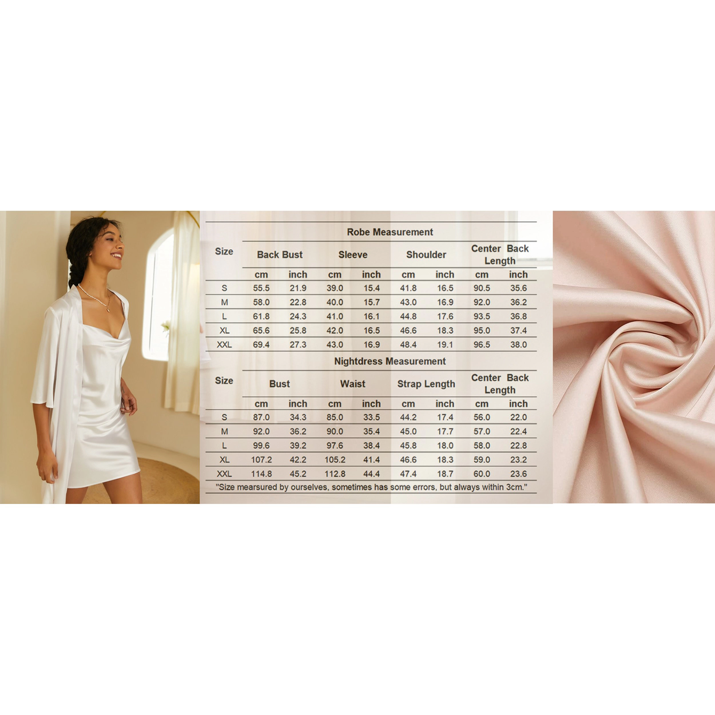 Ekouaer Women's Satin Robe Set Nightgown with Robes Silk Pajama 2 Pieces Lingerie Cowl Neck