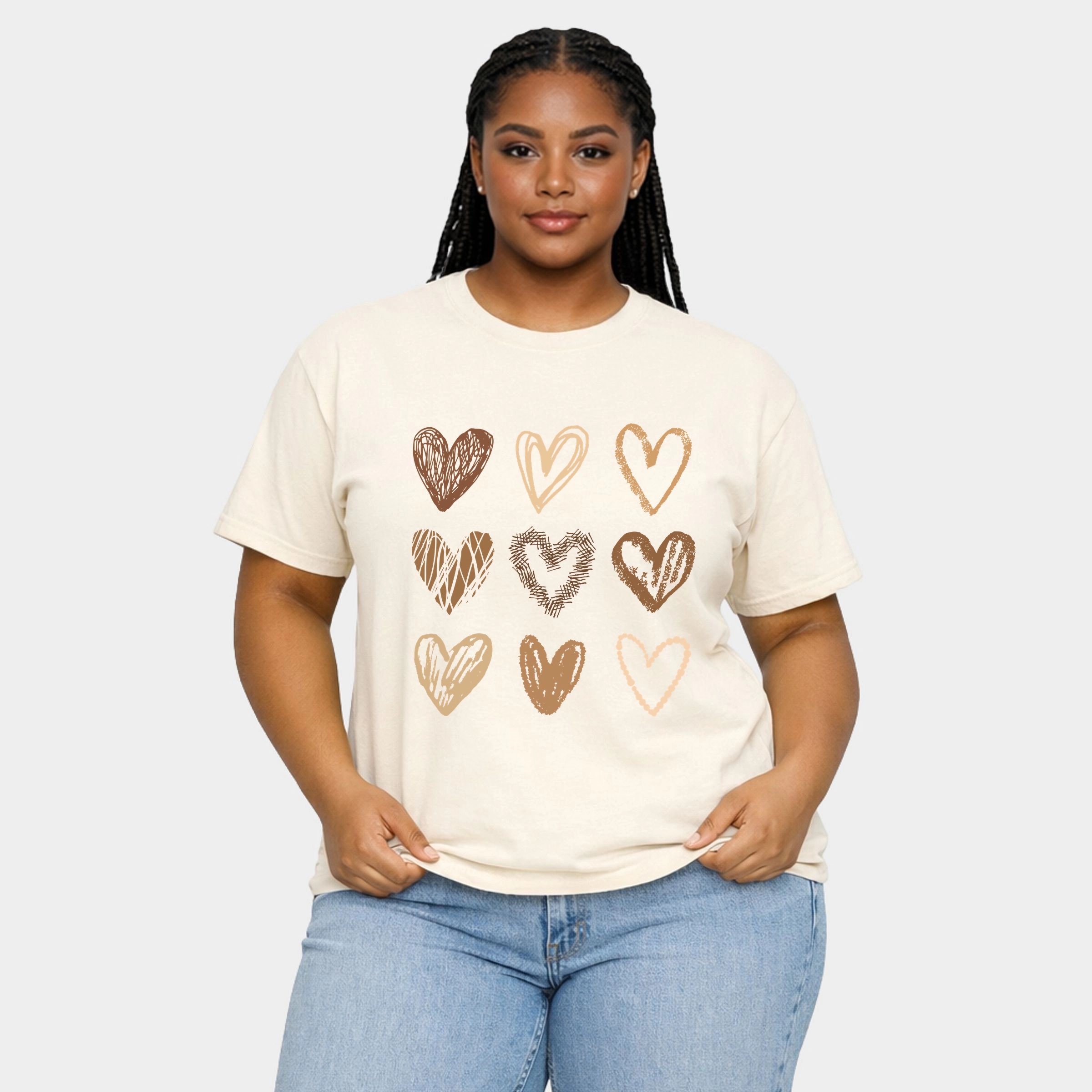 Simply Sage Market - Brown Hearts Collage Women's Plus Sized Garment Dyed Graphic T-Shirt