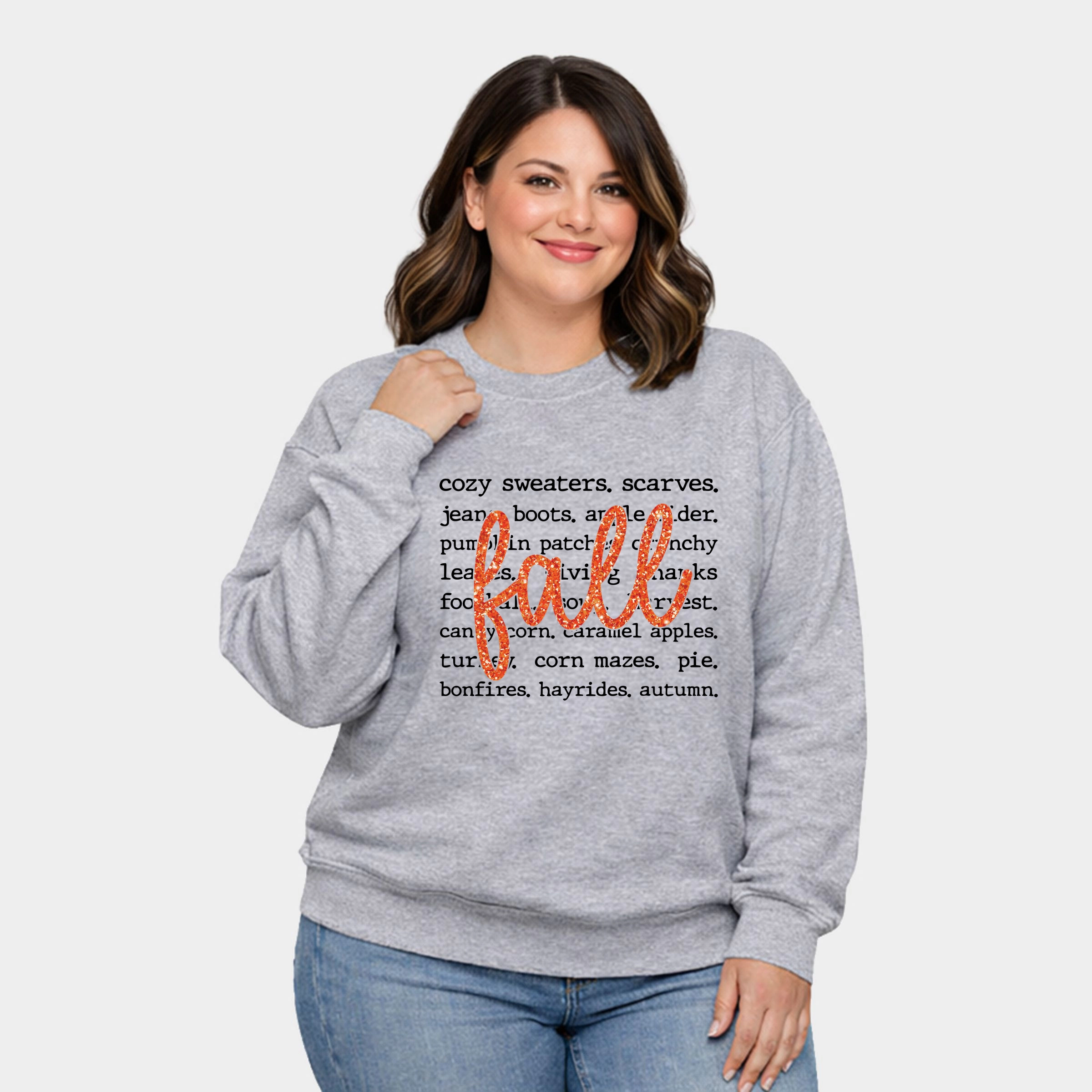 Simply Sage Market - Women's Plus Sized Graphic Sweatshirt Fall Cursive Text Glitter