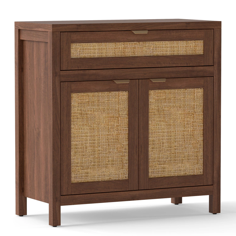Hivvago Sideboard Storage Cabinet With Rattan Doors And Drawer-Brown