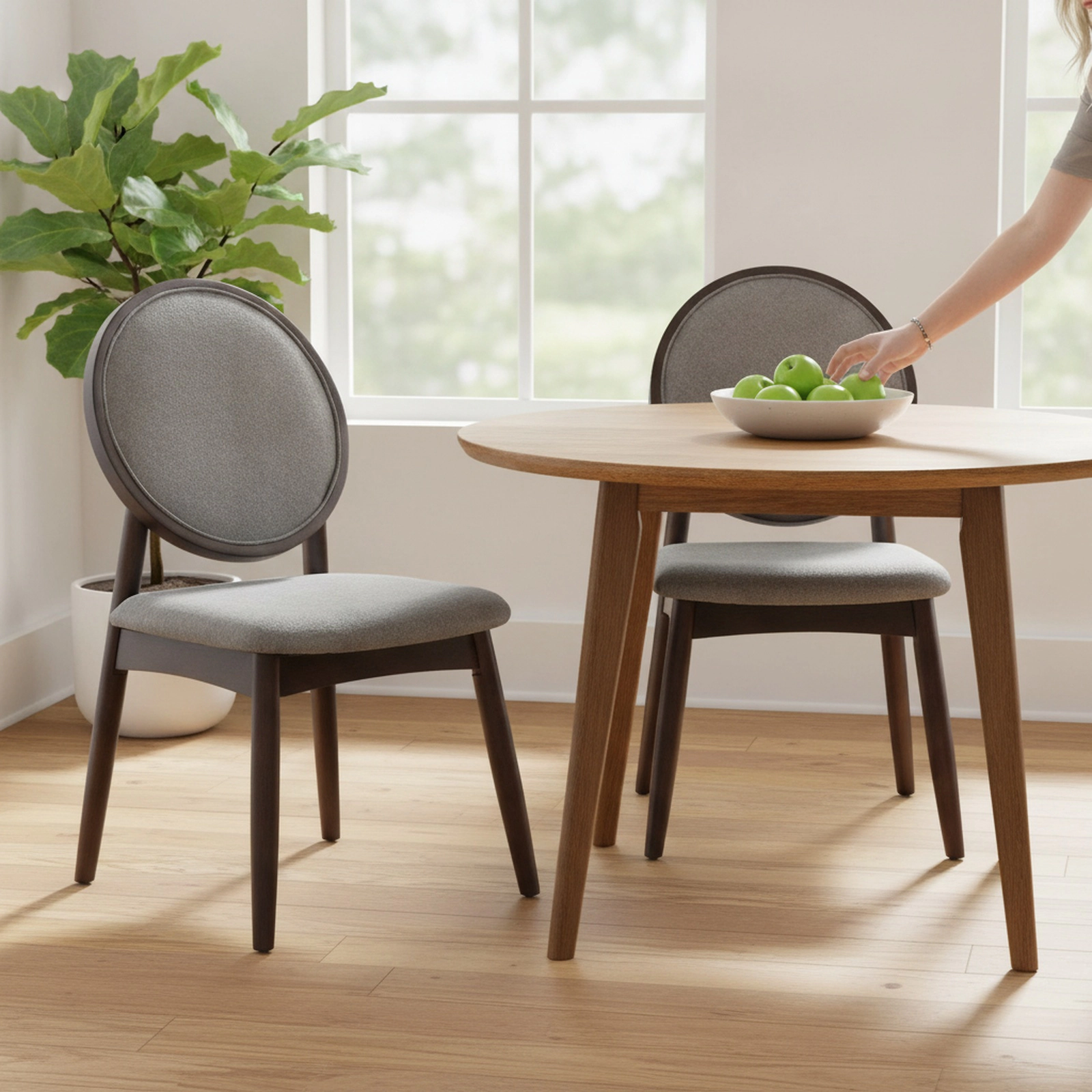 SUGIFT Set of 2 Gray Linen Padded Dining Chairs, 17.5-in Seat, Rubber Wood Legs