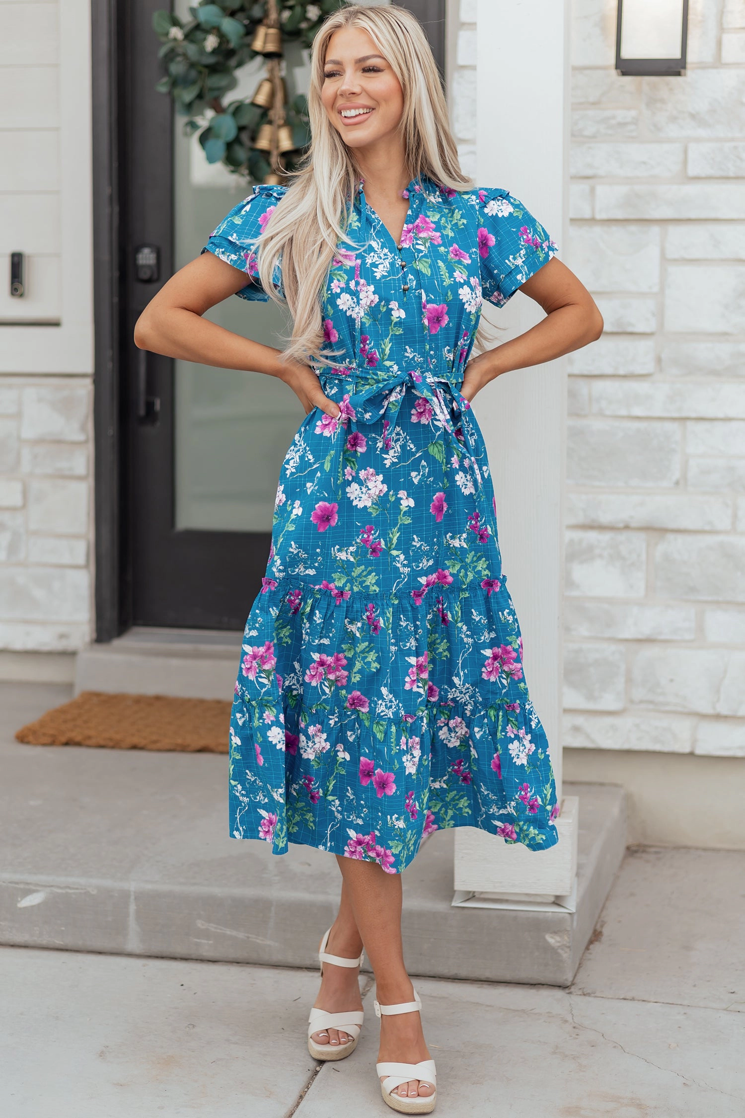 Threaded Pear Women's Tessa Tie Belted Long Dress