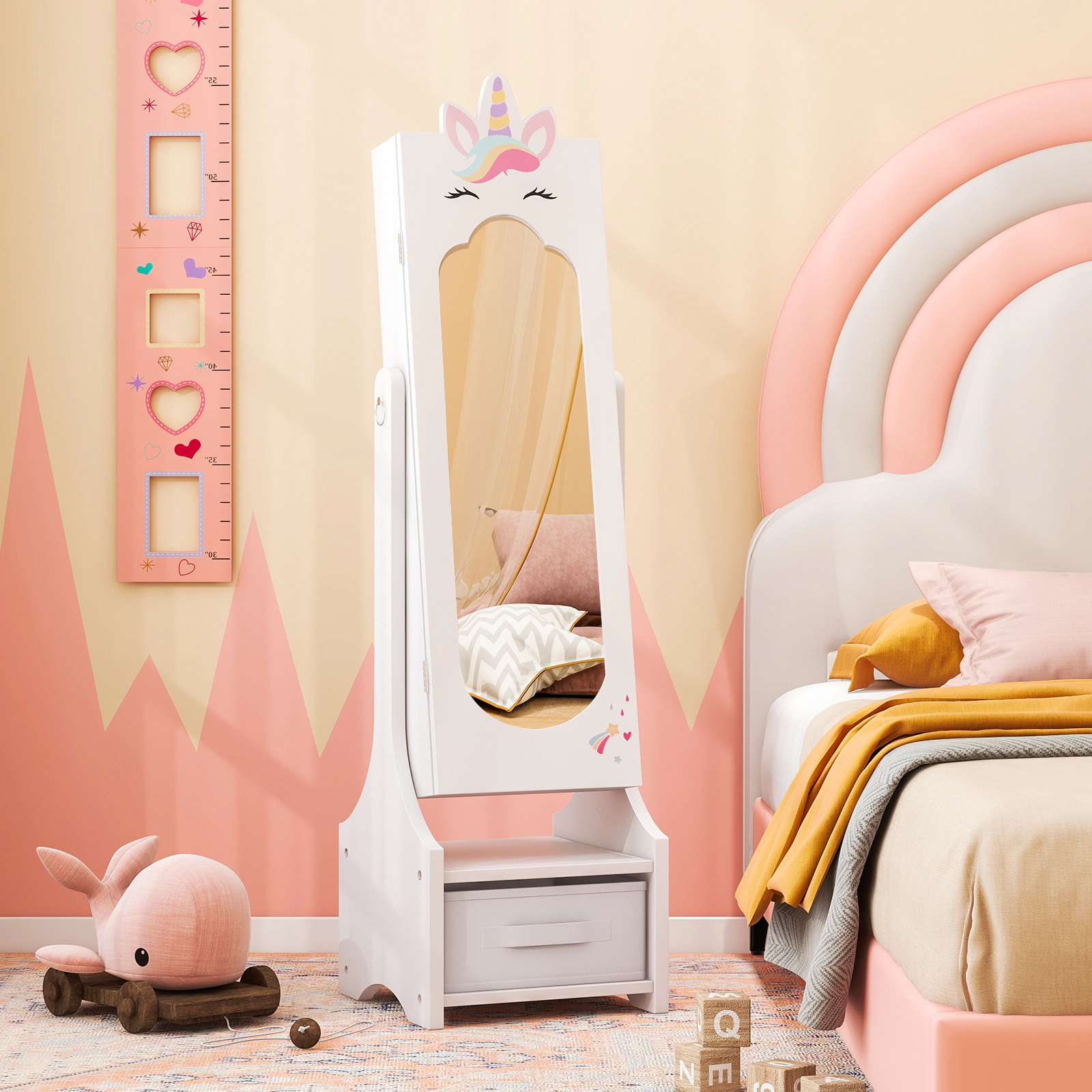 SUGIFT 45.5-in Kids Standing Full-Length Dressing Mirror with 2 Tilt Angles and Hidden Jewelry Cabinet