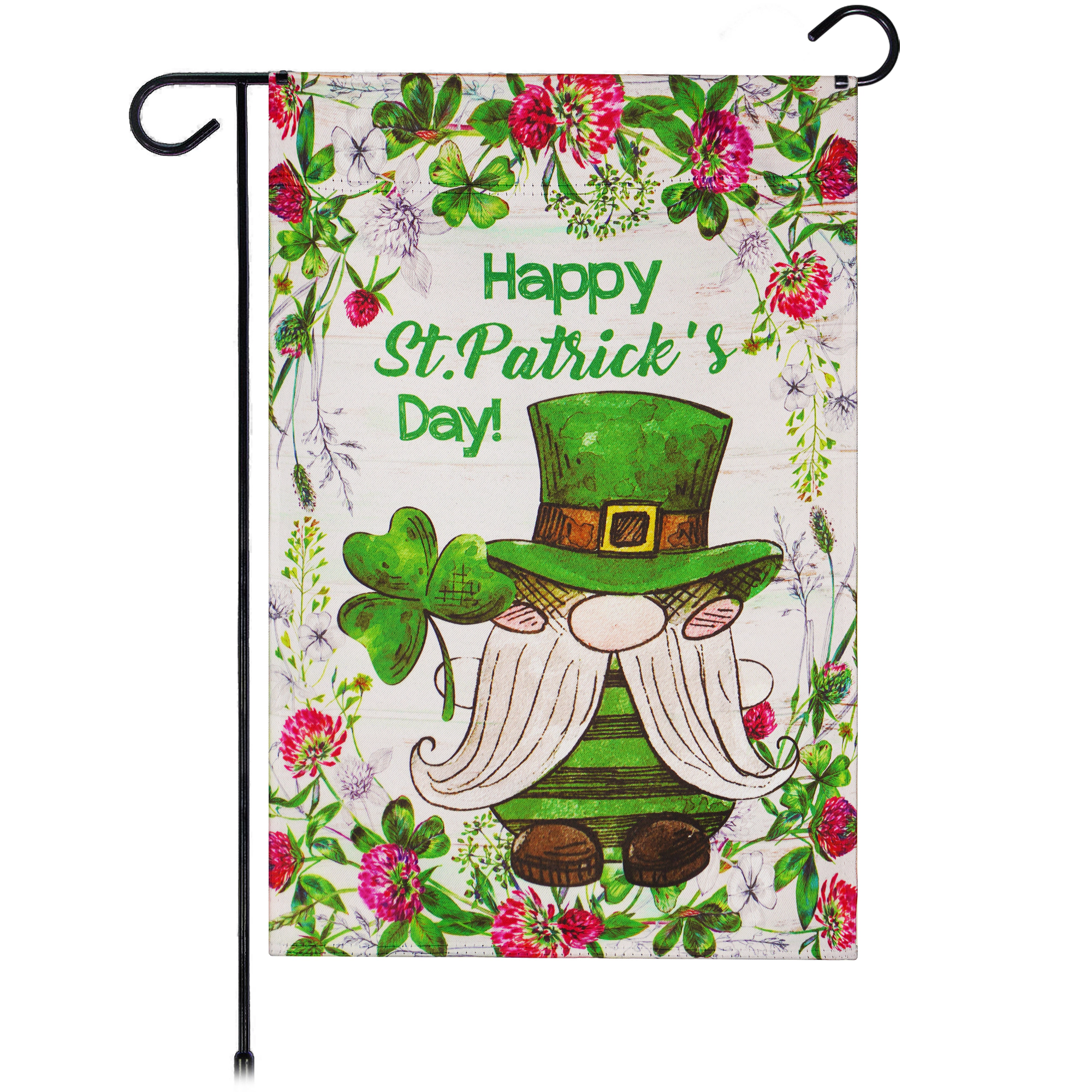G128 Garden Flag Happy St. Patrick's Day Leprechaun Gnome 12x18 Blockout Polyester