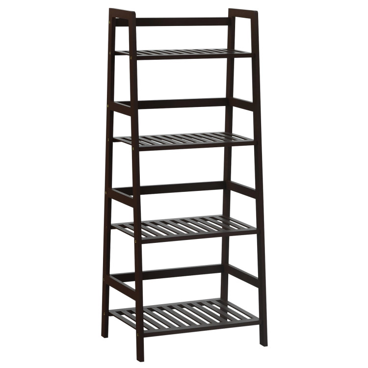 Hivvago Space-Saving Bamboo Plant Shelf with Four Tiers and Safety Rails