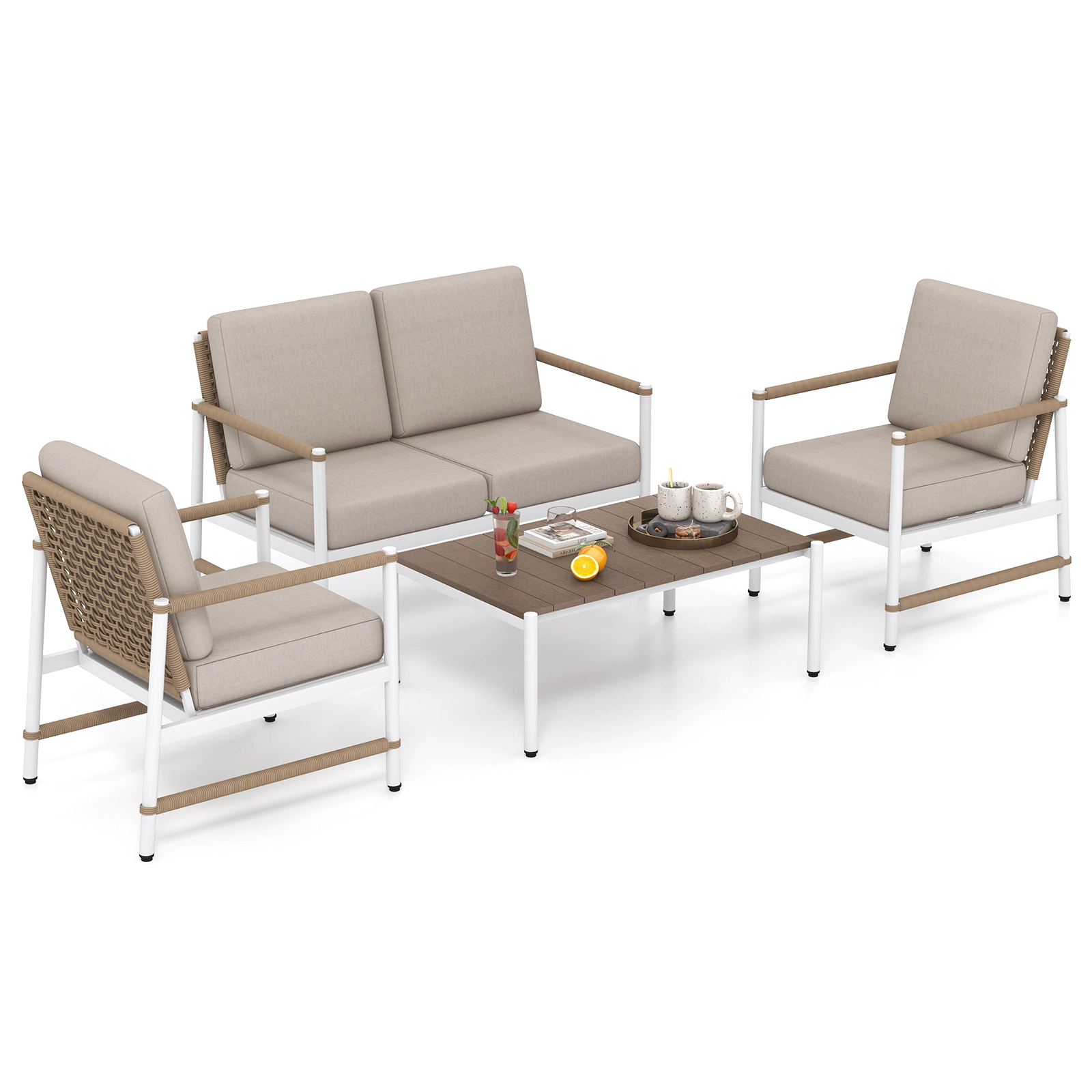 LJG 4 Pieces Patio Furniture Set with Thick Cushions and a Coffee Table