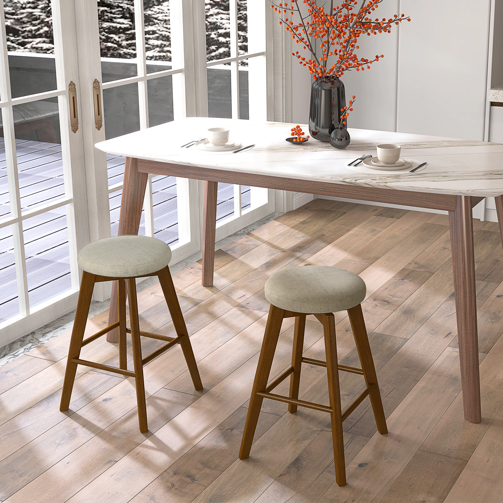 SUGIFT Backless 26-in Swivel Bar Stools 330-lb Capacity for 35-39 in Counters Beige and Brown