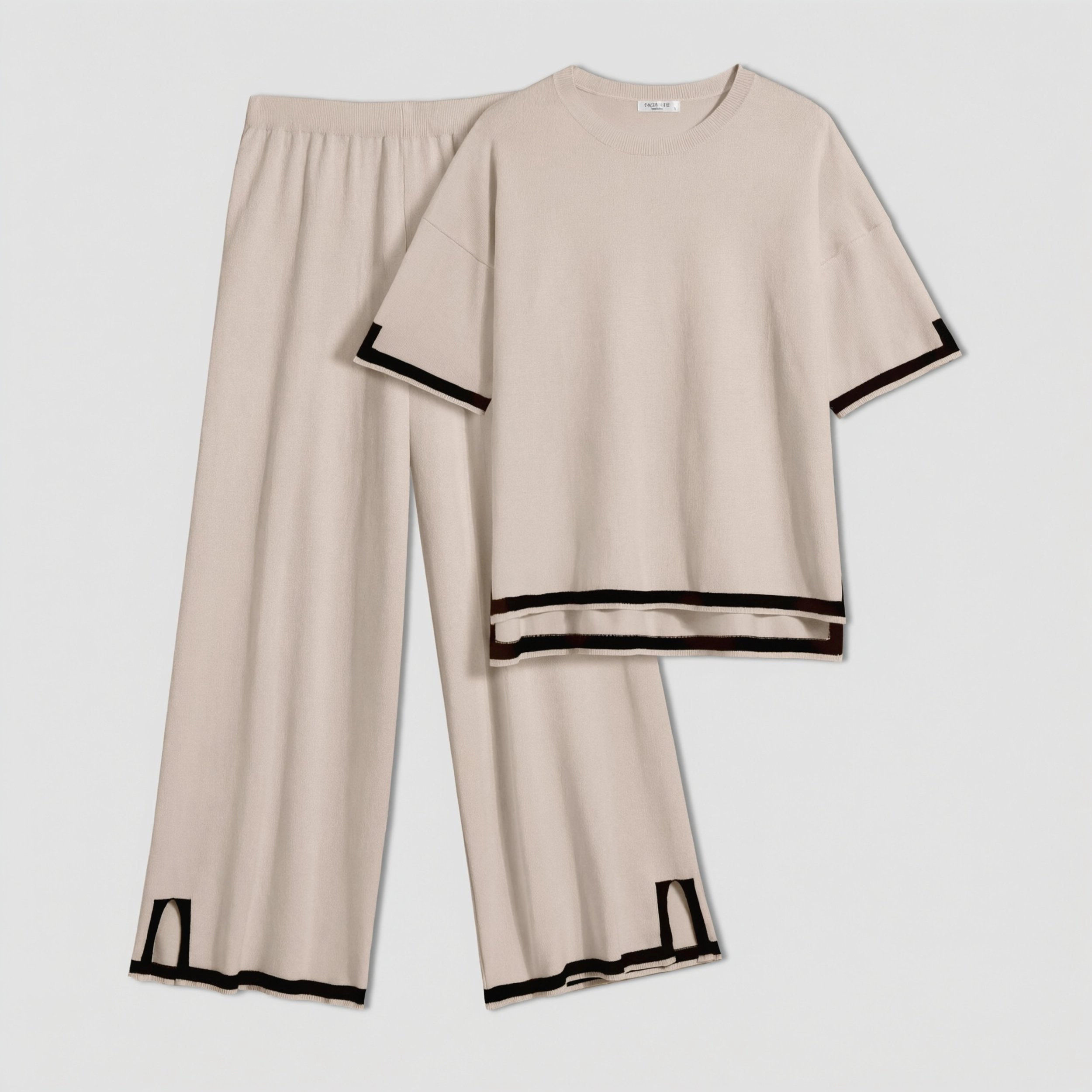 Ekouaer Lounge Set for Women 2 Piece Sets Short Sleeve Sweater Top Wide Leg Long