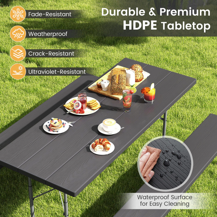 Hivvago Folding Picnic Table Set With Metal Frame And All-Weather Hdpe Tabletop  Umbrella Hole