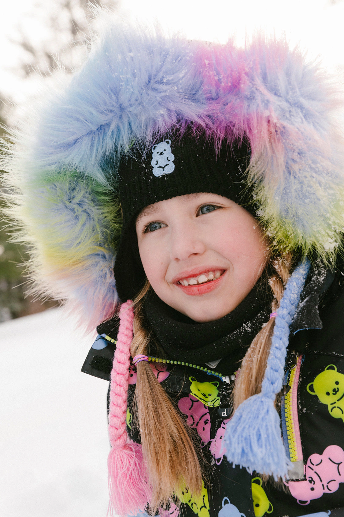 Deux par Girls Gummy Bear Print Two Piece Play Snowsuit with Hooded Jacket and Snow Pants