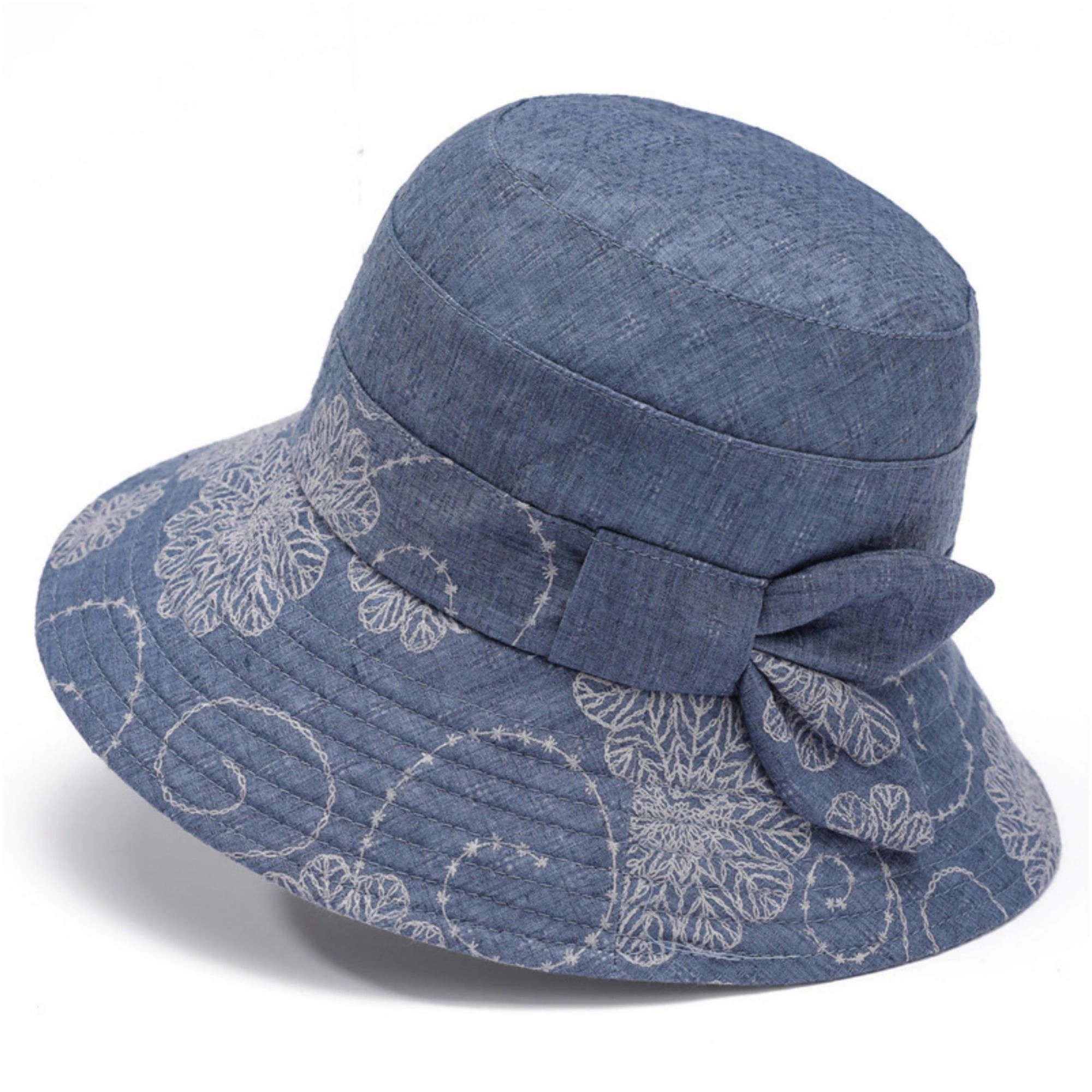Anna-Kaci Women's Embroidered Floral Bucket Hat with Side Bow Detail 22-22.8in