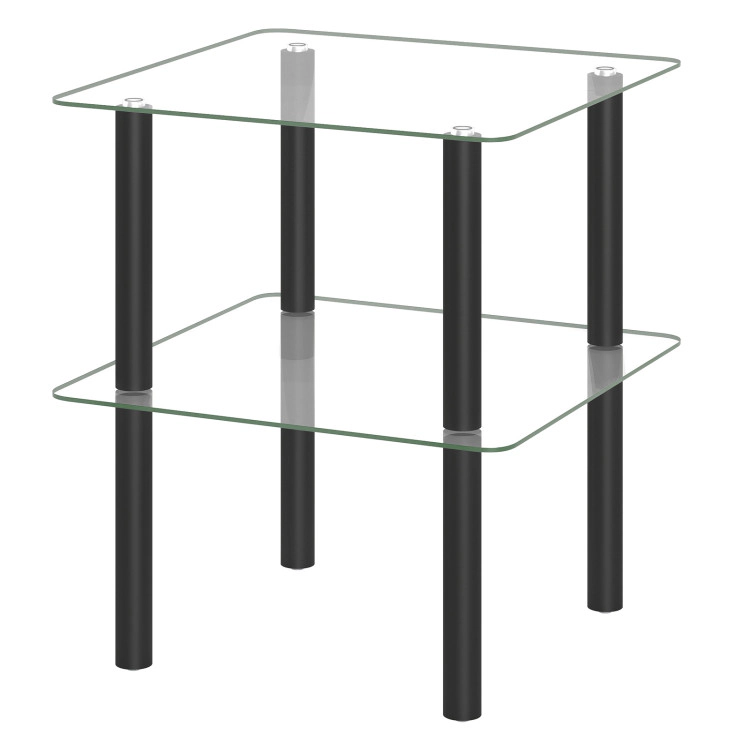 Hivvago 2-Tier Square End Table With Shelf And Clear Tempered Glass Top