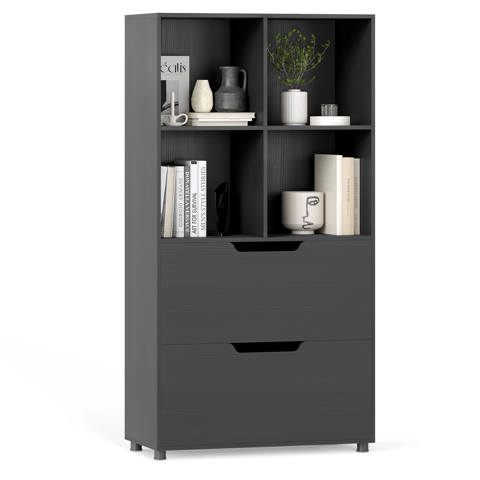 Costway 51” 5-Tier 4-Cube Bookcase with 2 Drawers for Living Room, Study, Home Office Black