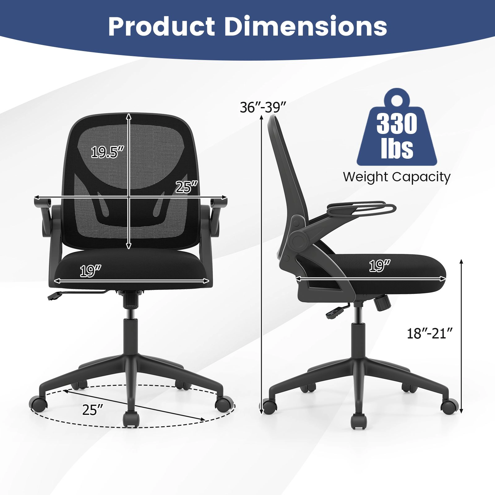 SlickBlue Ergonomic Office Chair with Mesh Back and Flip Arms