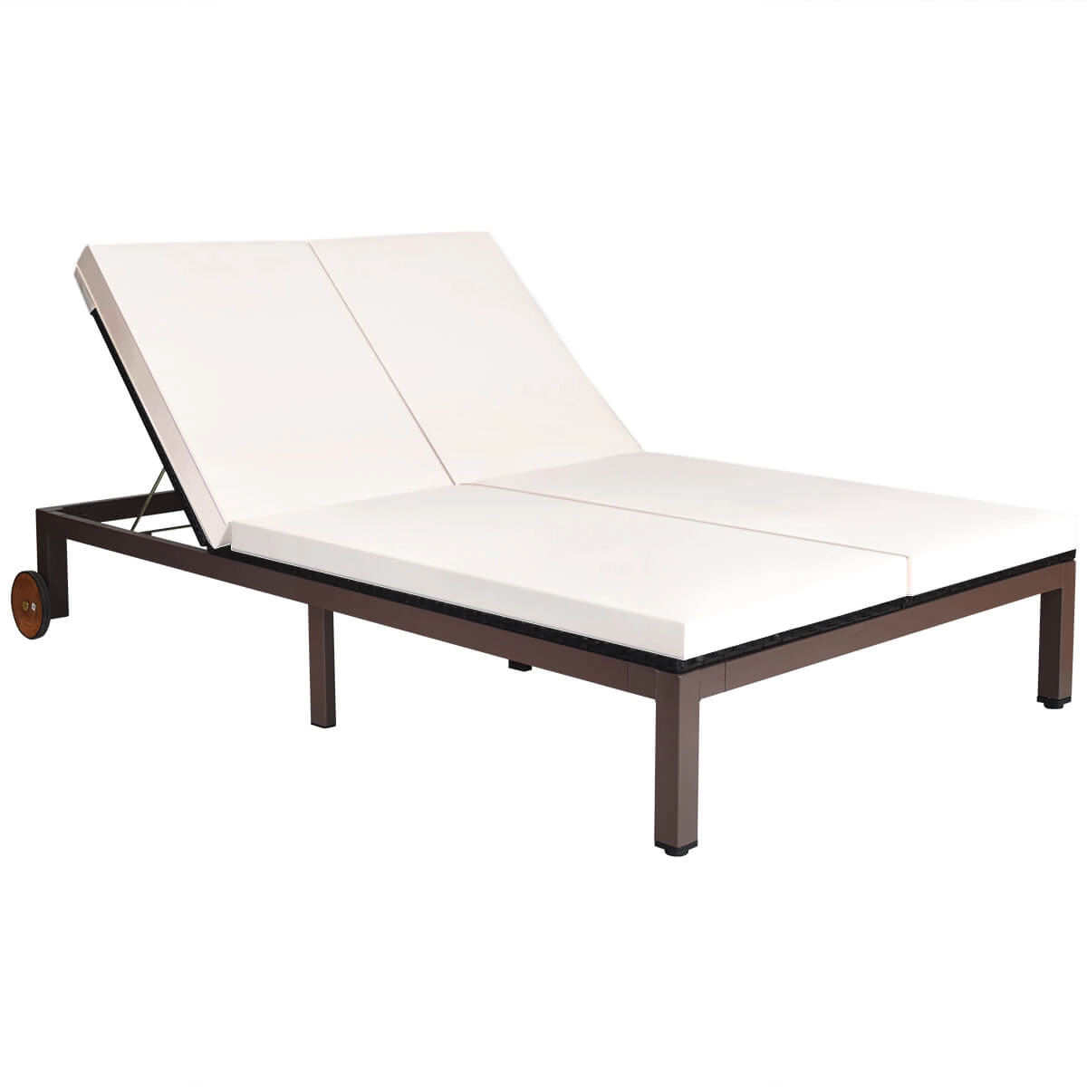 LJG 2-Person Patio Rattan Lounge Chair with Adjustable Backrest