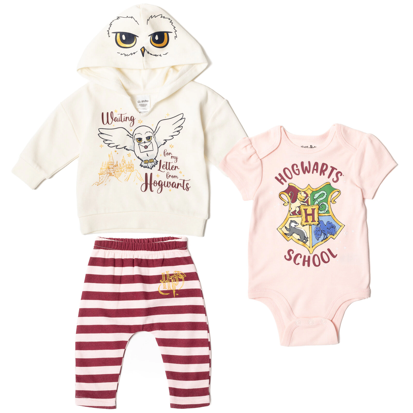 Harry Potter Baby 3-Piece Hoodie Bodysuit and Pants Set