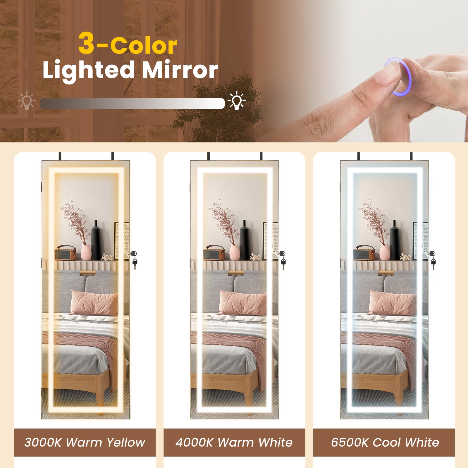 Hivvago Lockable Jewelry Mirror Cabinet with LED Lights