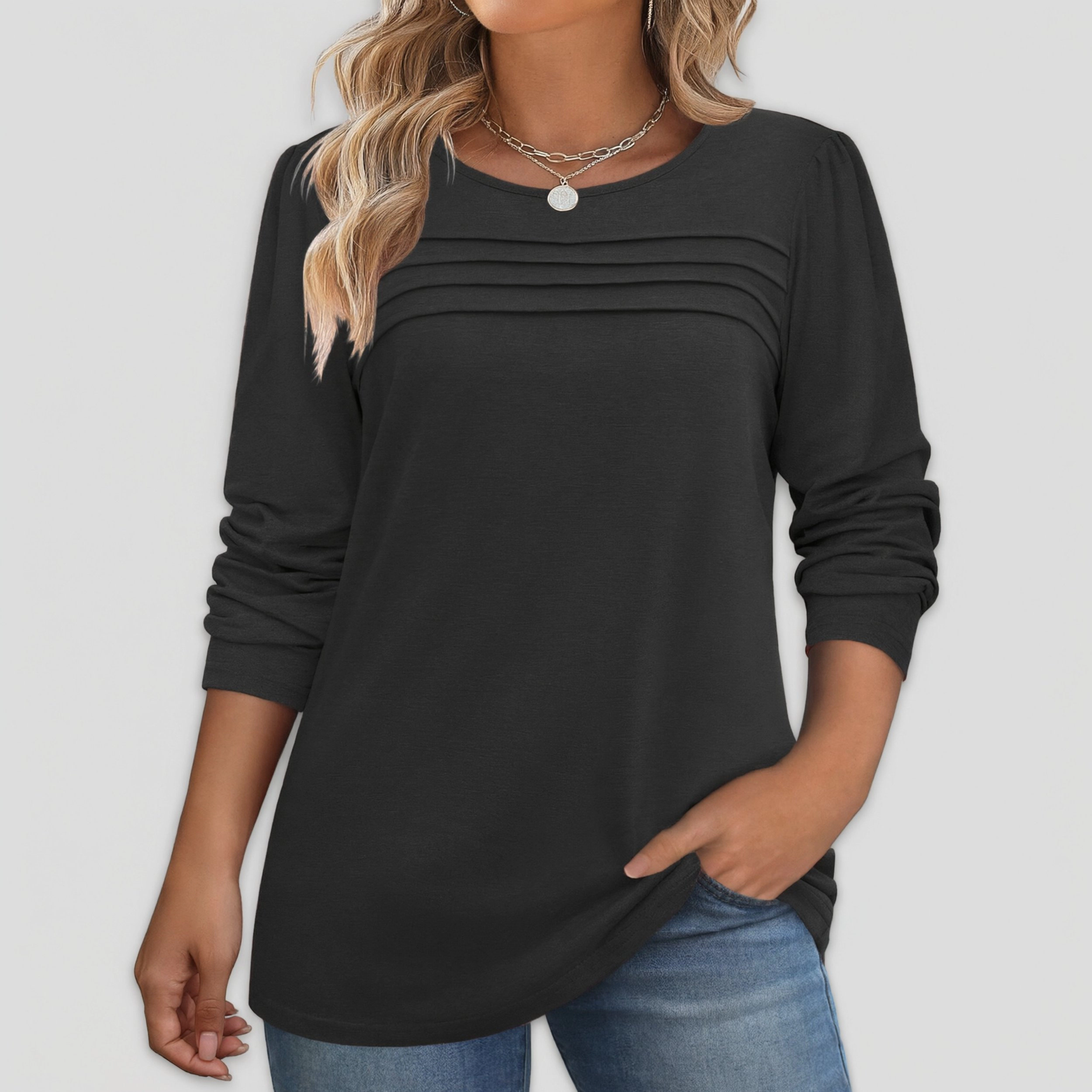 Zeagoo Women Pleated Crew Neck Tunic Top