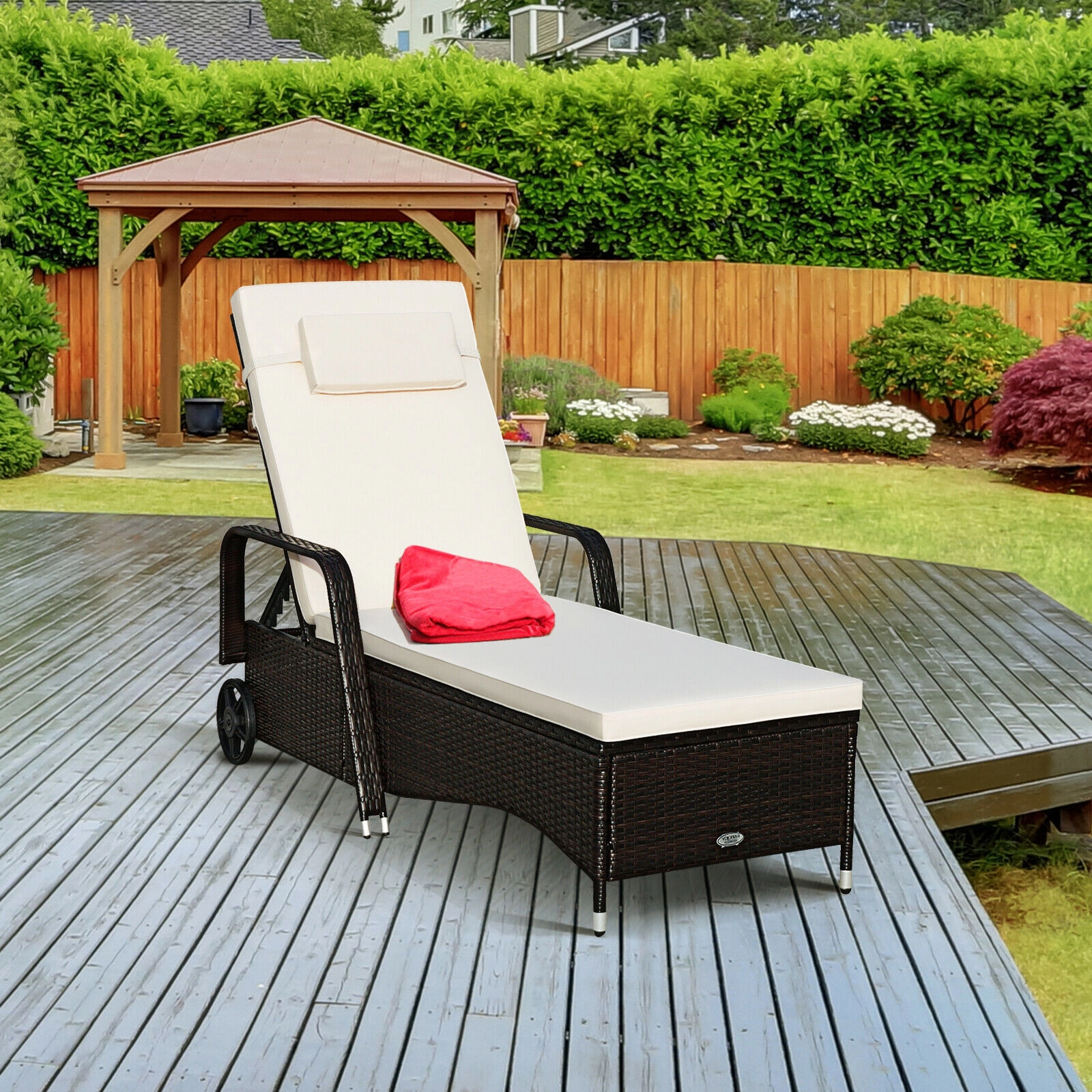Hivvago Outdoor Recliner Cushioned Chaise Lounge With Adjustable Backrest