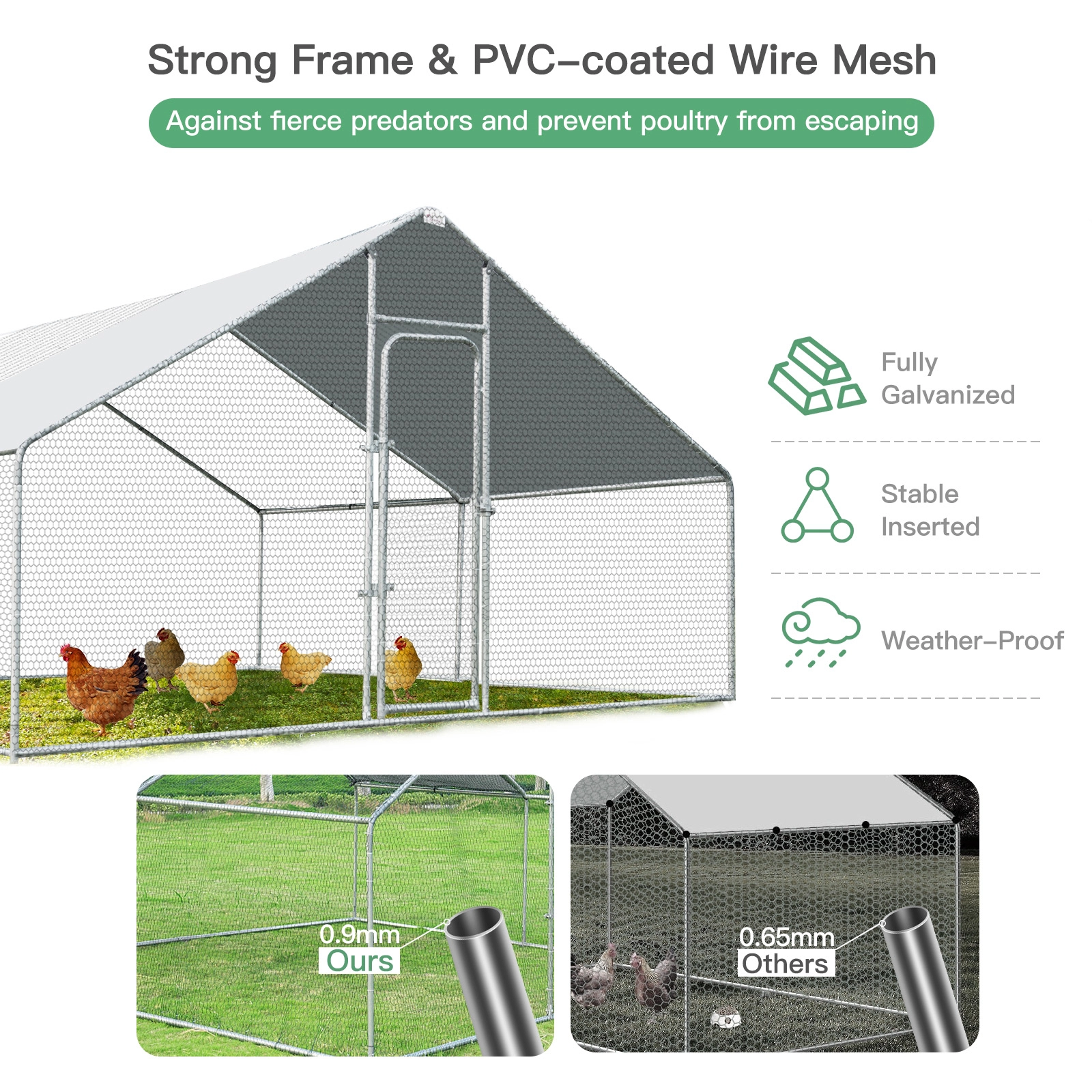 SUGIFT 13-ft x 13-ft Silver Walk-in Chicken Coop with Waterproof Cover Steel Frame and Lockable Latch