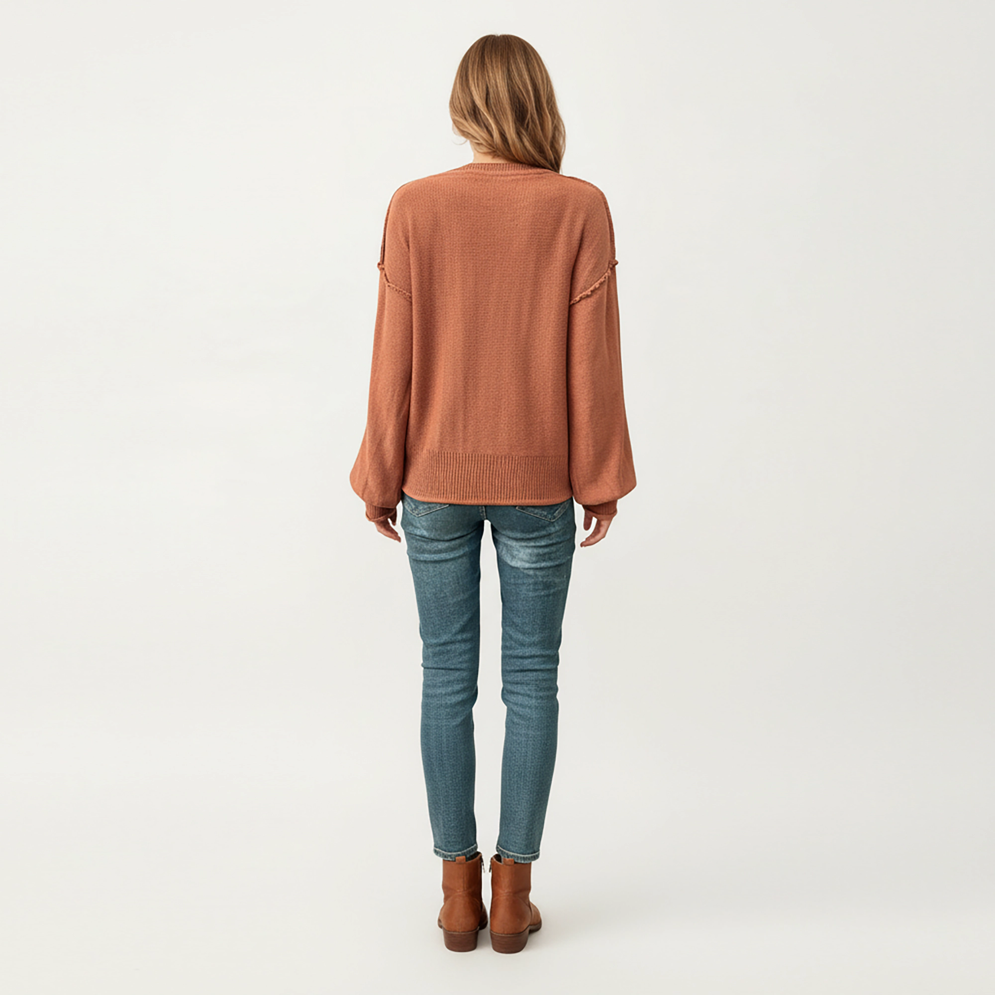 Anna-Kaci Women's V-Neck Knit Top with Soft Textured Finish and Layered Collar Detail for a Relaxed Chic Silhouette