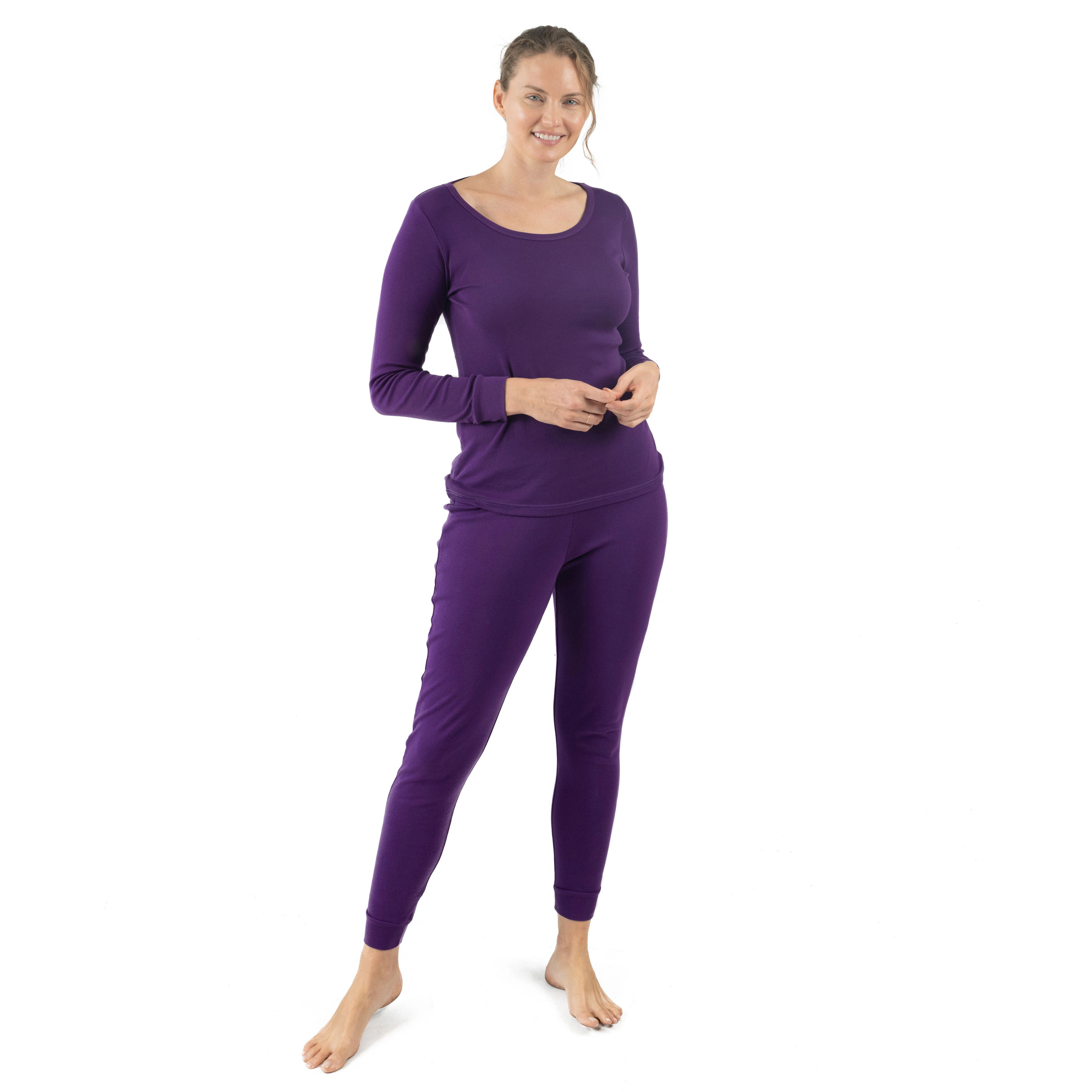 Leveret Womens 2-pc. Boho Solid Long Sleeve Cotton Snug Fit Pajamas