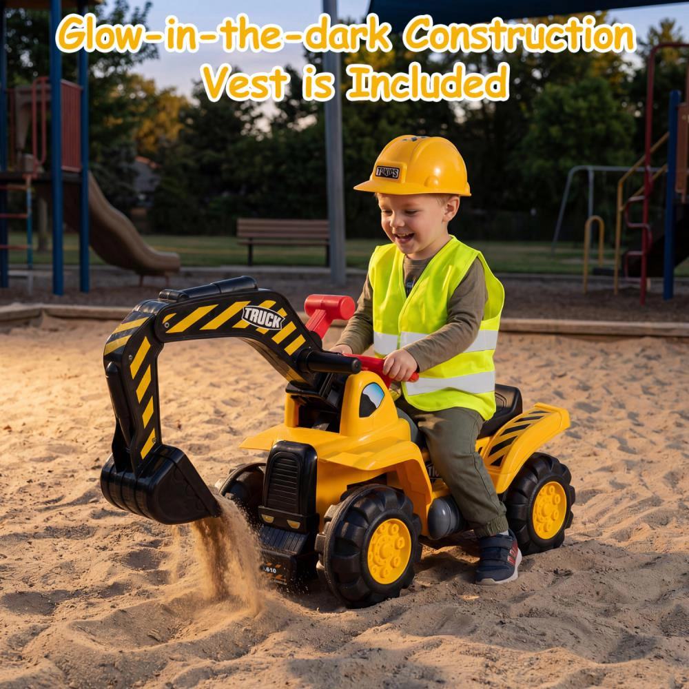 Hivvago 3-in-1 Ride on Excavator Bulldozer Detachable with Engine Sound and Helmet
