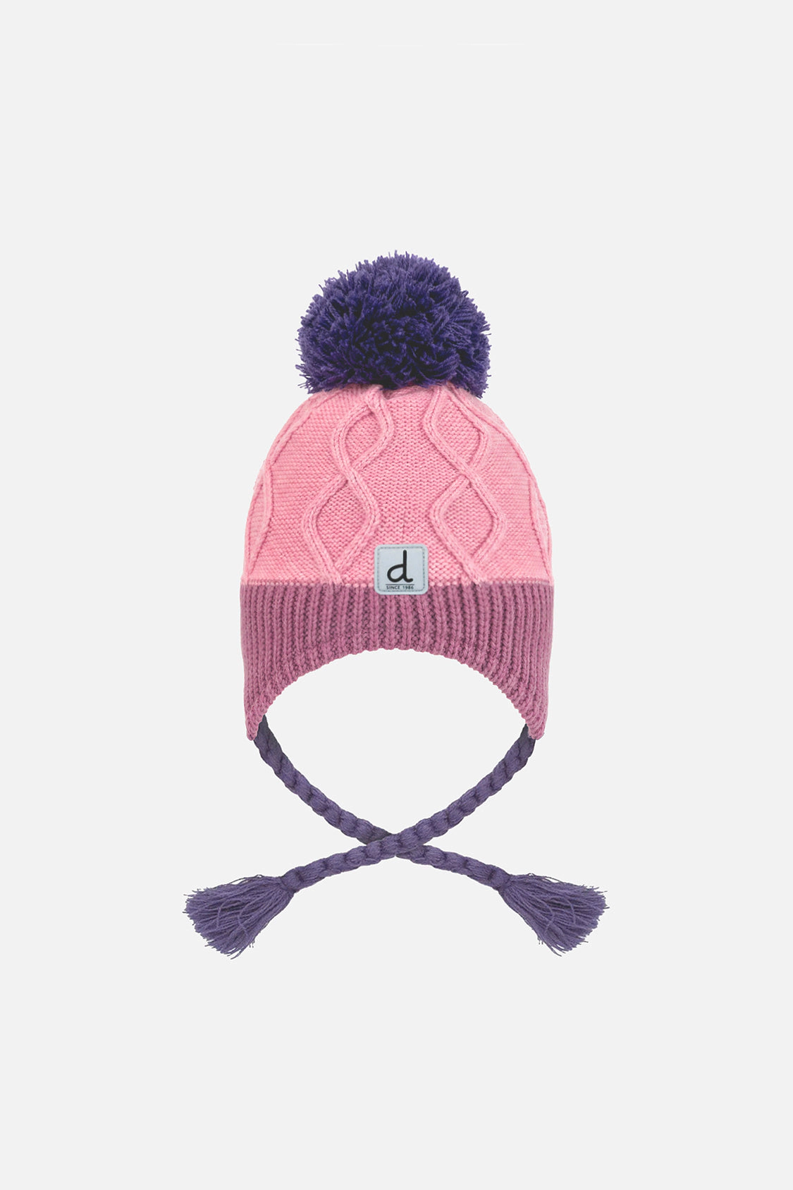 Deux par Girls Two-Tone Embroidered Floral Winter Peruvian Knit Hat with Pompom