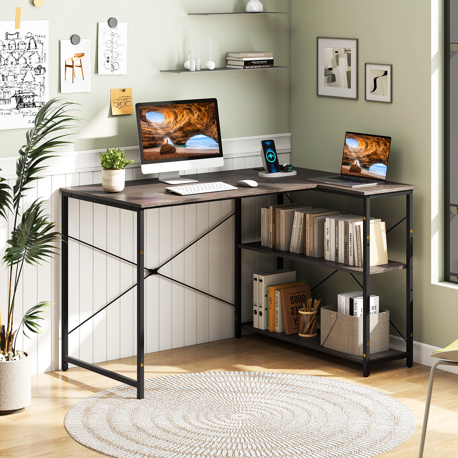 SlickBlue L-Shaped Computer Desk with Storage Shelves