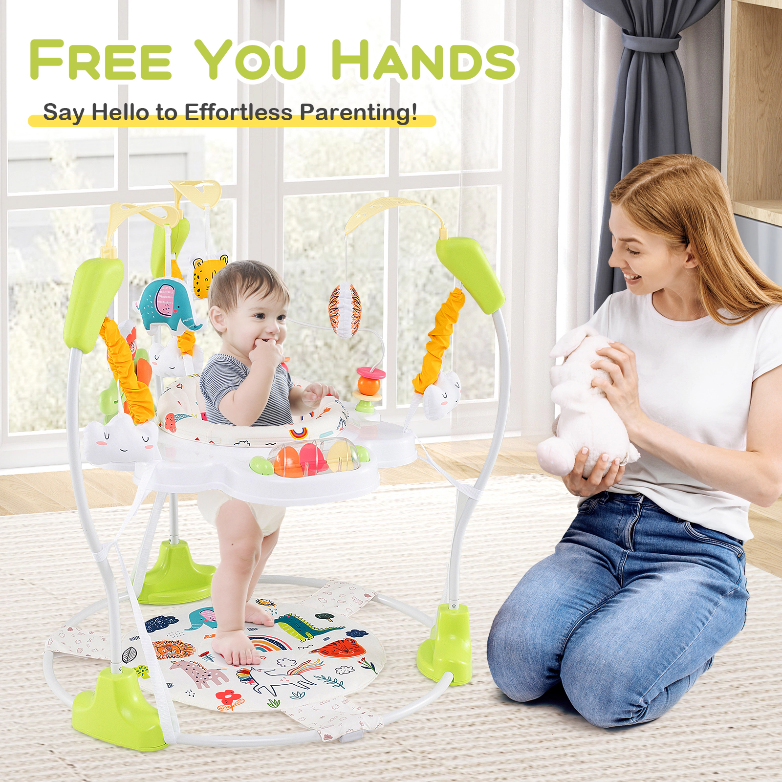SUGIFT Baby Yellow Saucer Activity Center with 3 Height Settings and 10 Toys 34.5-in Dia 26-lb Seat Capacity