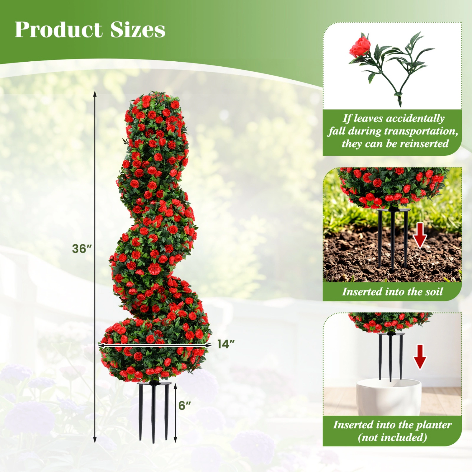 SUGIFT Set of 2 Spiral Shaped Sun-Resistant Artificial Topiary Trees 36-in x 14-in 6-in Ground Spike 5.5-lb Red