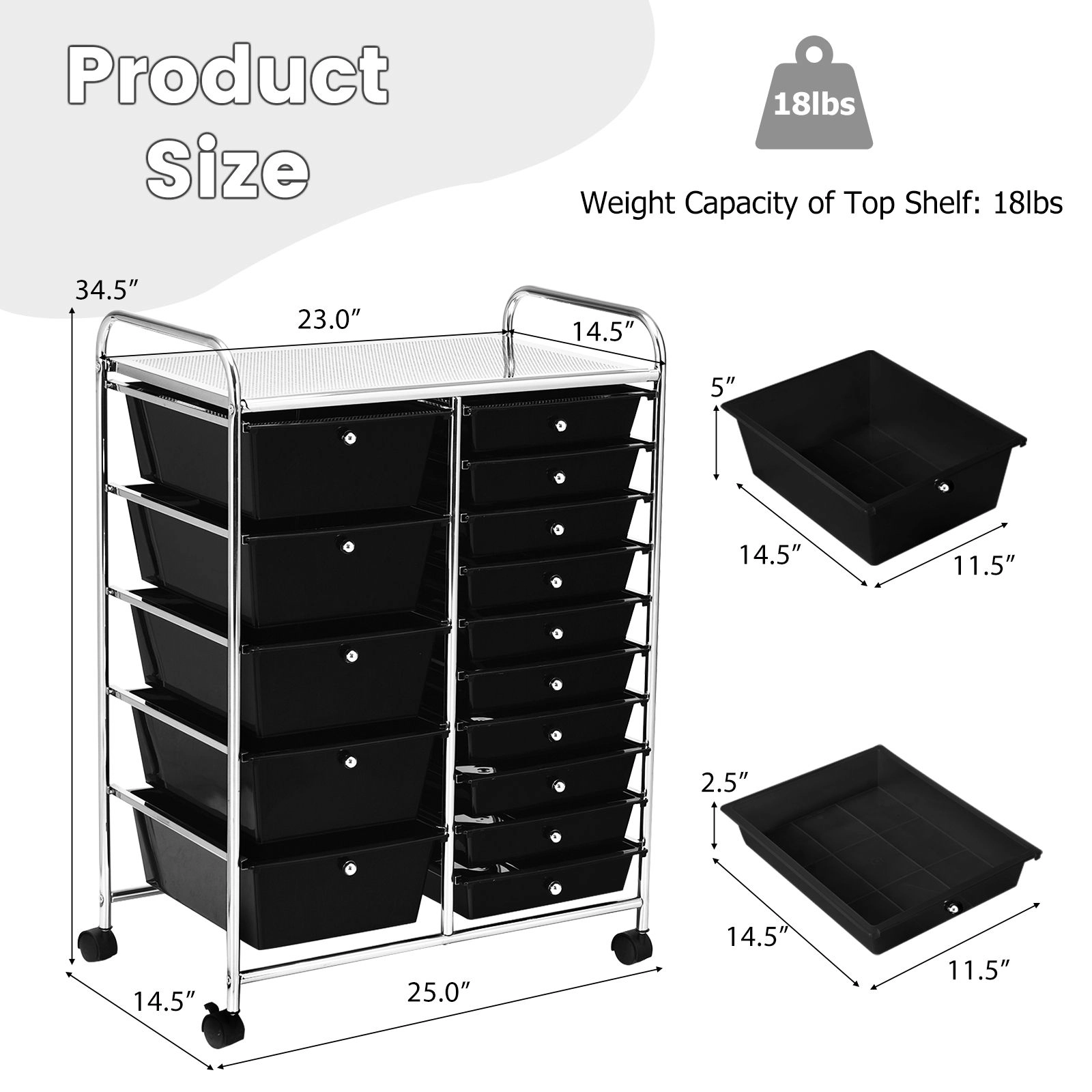 SlickBlue 15 Drawer Utility Storage Cart with Wheels