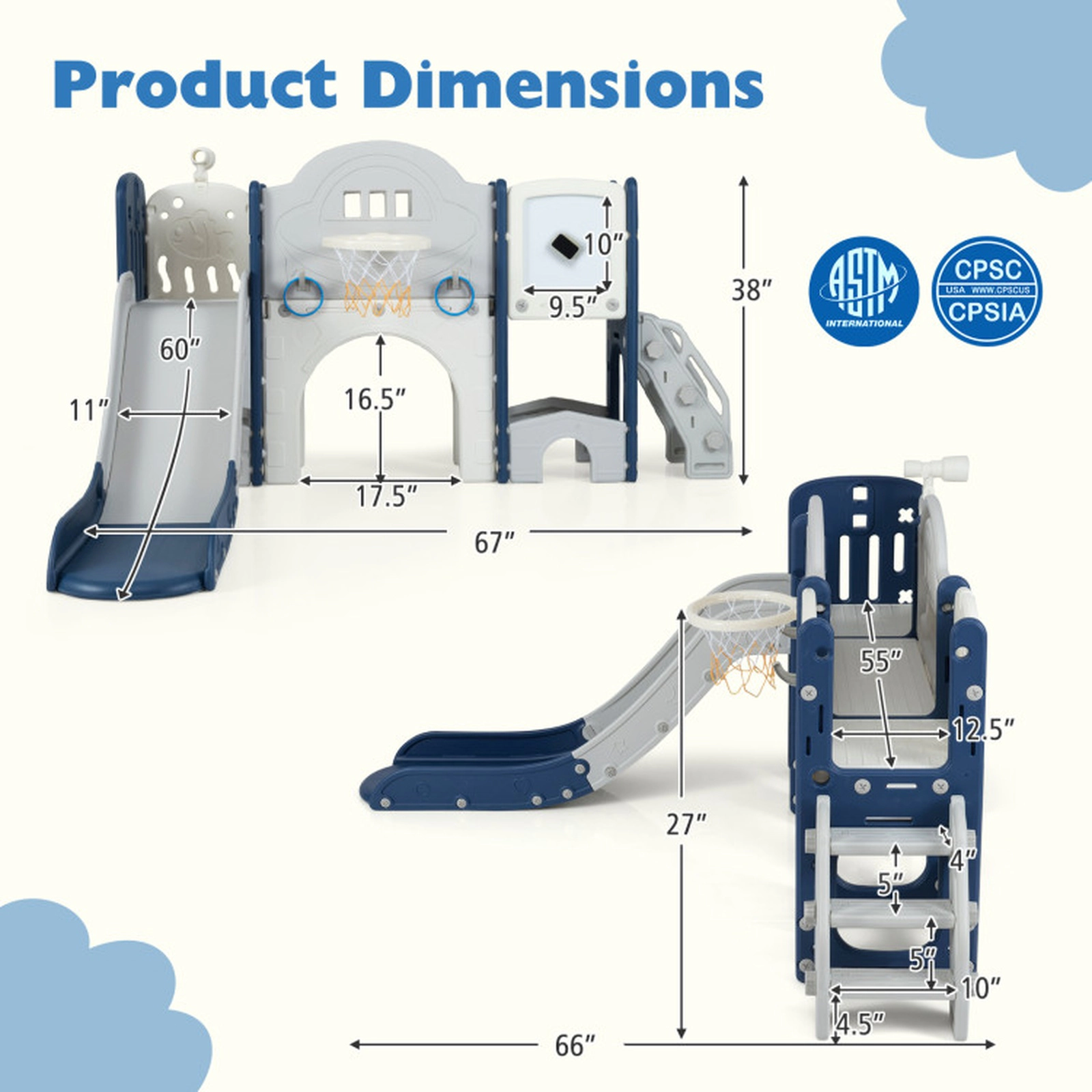 SUGIFT 10-in-1 Toddler Slide and Climber Playset with 60-in Slide Ages 3+ Multicolor