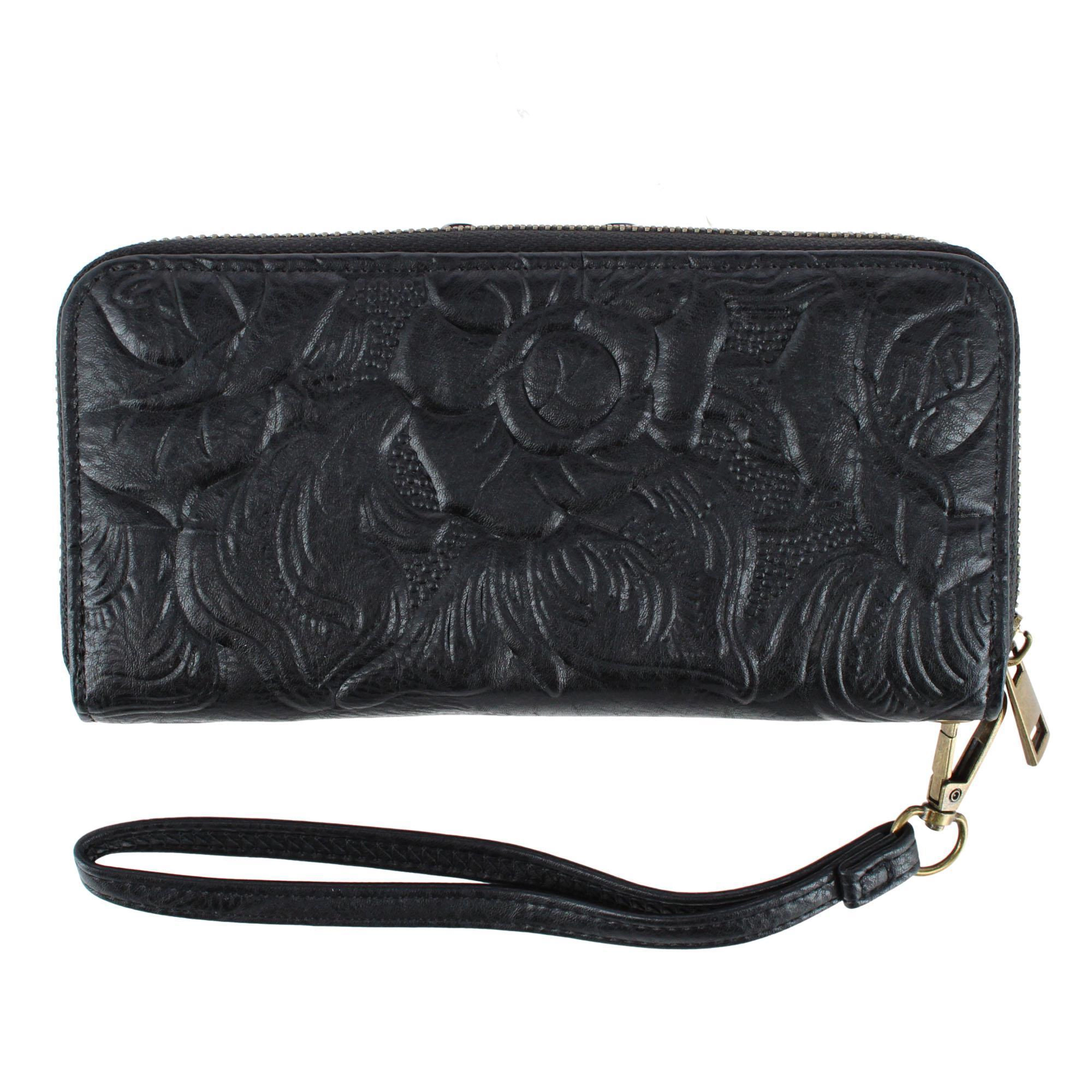 CTM Women's Floral Embossed Premium Faux LeatherWristlet Wallet