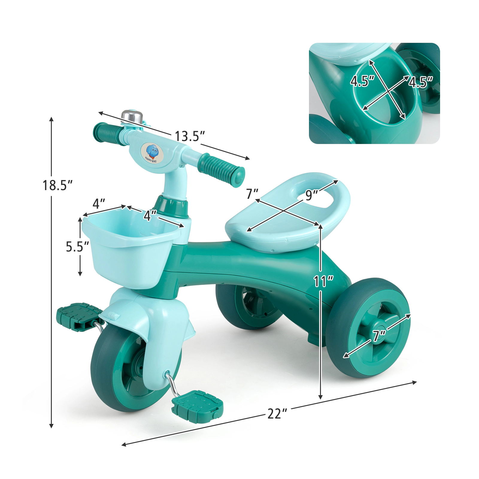 SUGIFT Toddler Tricycle Green with Limited Steering Front and Rear Baskets and Bell
