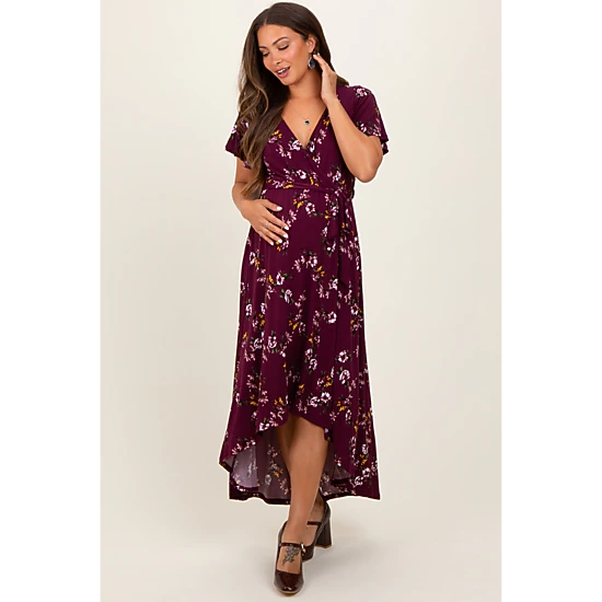 burgundy floral maternity dress PinkBlush Womens Short Sleeve Wrap Hi-Low Maxi Dress, Color: Burgundy Color:Mist Grey ($118.66) The Exclusive velvet floral Sateen Dress Black Gothic Quinceanera Dresses