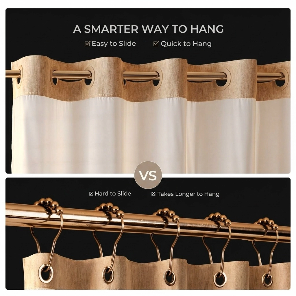 WZK Linen Textured No Hook Quick Dry Water Repellent Washable Farmhouse Shower Curtain Liner Set