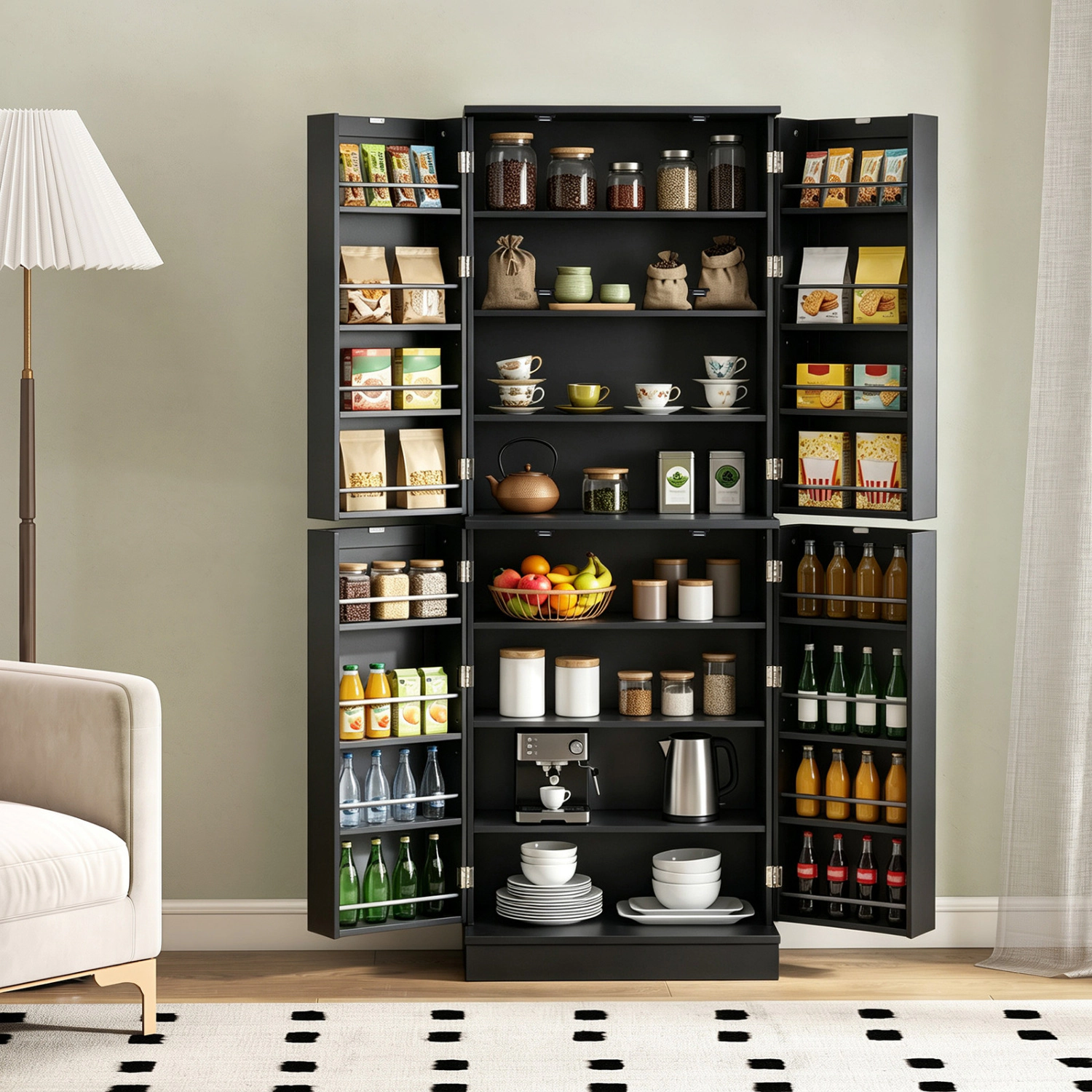 LJG Kitchen Pantry Cabinet 65.5 Inch Freestanding Tall Buffet Cupboard