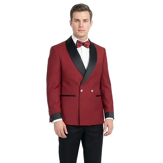 Tazzio Mens Satin Cuffed Sleeve Double Breasted Tuxedo 2pc Set, Skinny-Fit