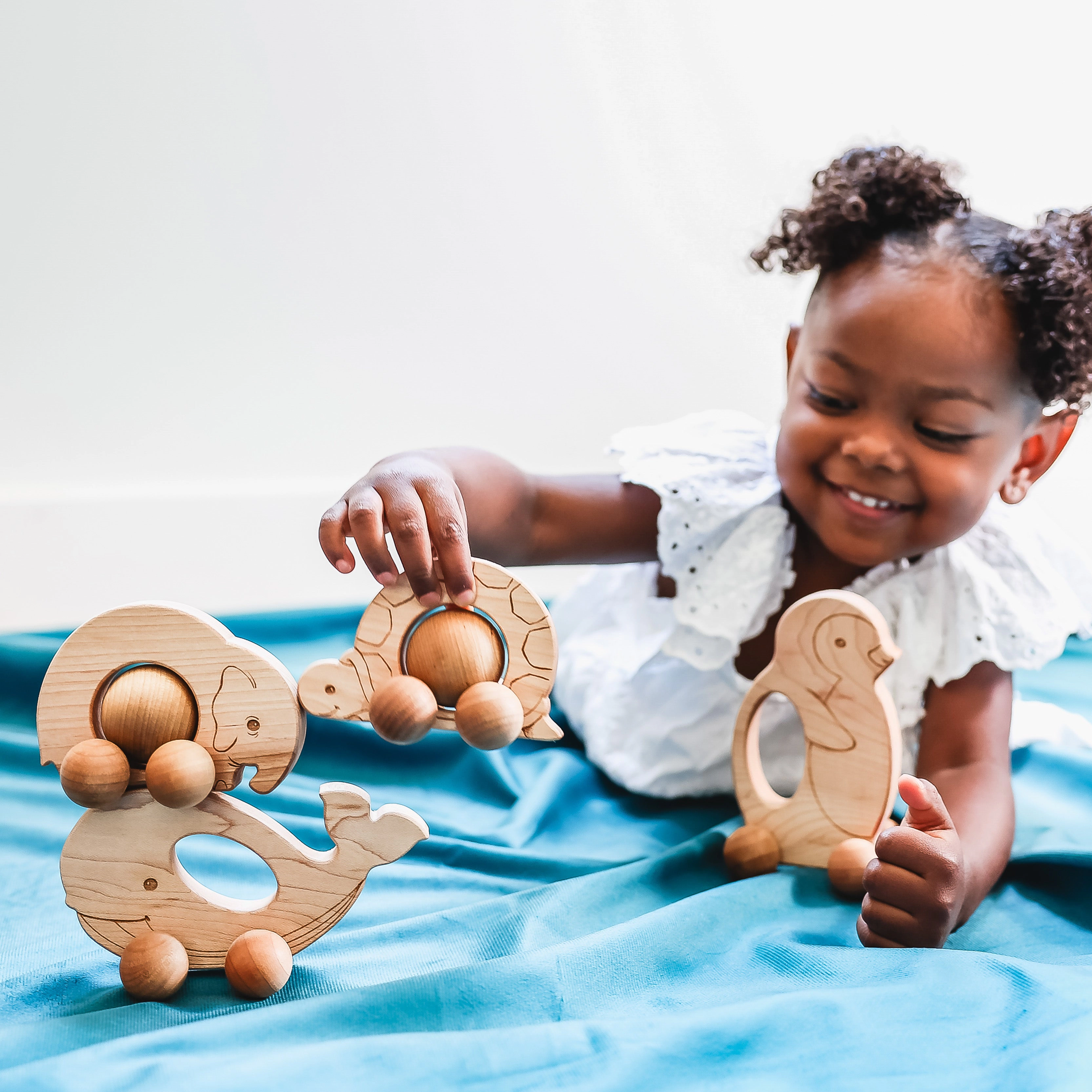 Roly Poly Turtle Push Toy - Natural Wood, Made in USA
