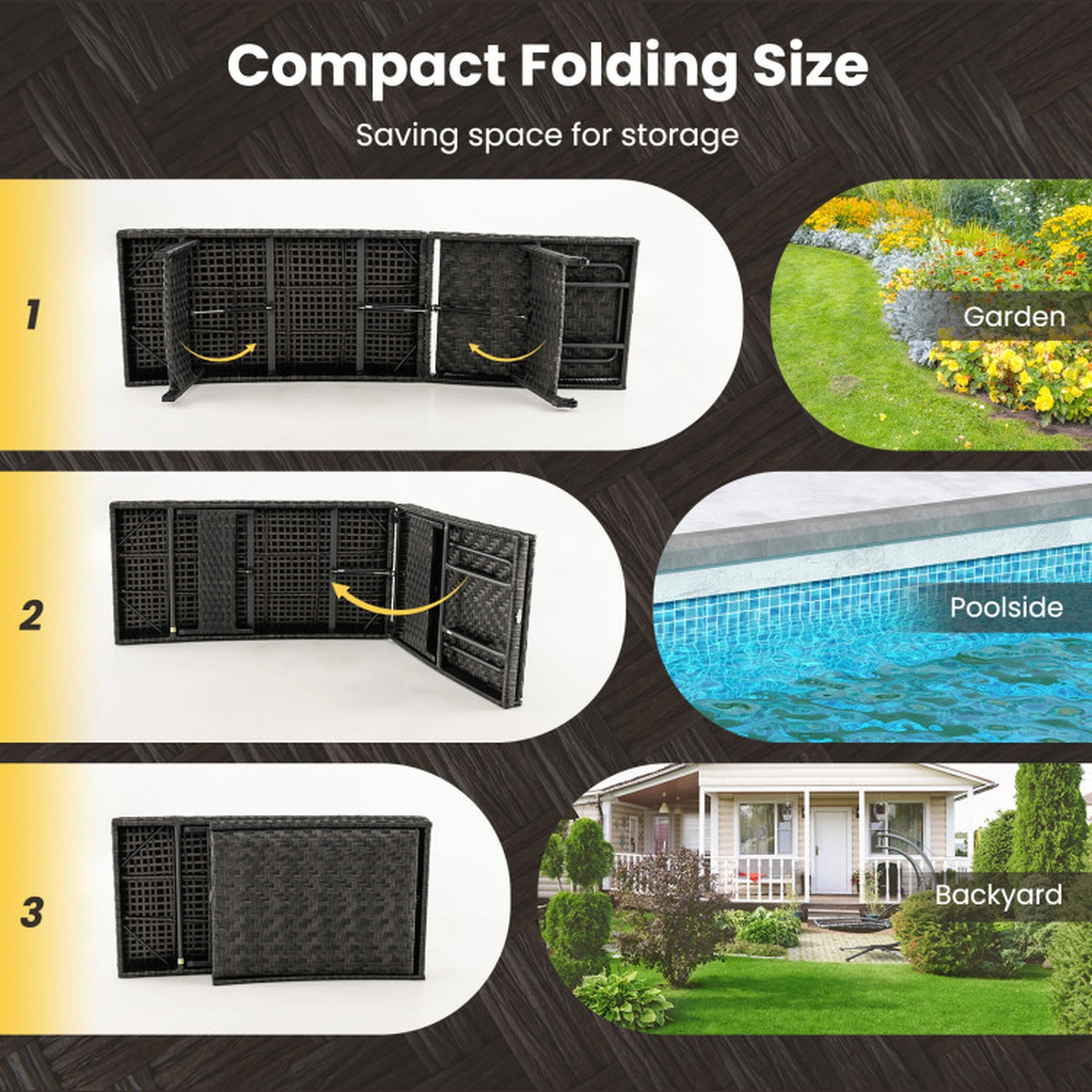 SUGIFT Set of 2 5-Level Quick Dry Foam Folding PE Rattan Patio Chaise Lounges 77-in x 24-in 330-lb Capacity Brown