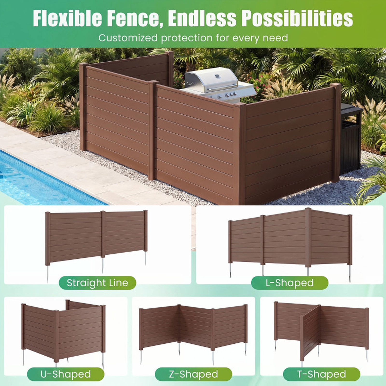 SUGIFT Set of 2 48 x 38-in Brown 3-Panel Air Conditioner Fence Outdoor Privacy Screen with Ground Stakes