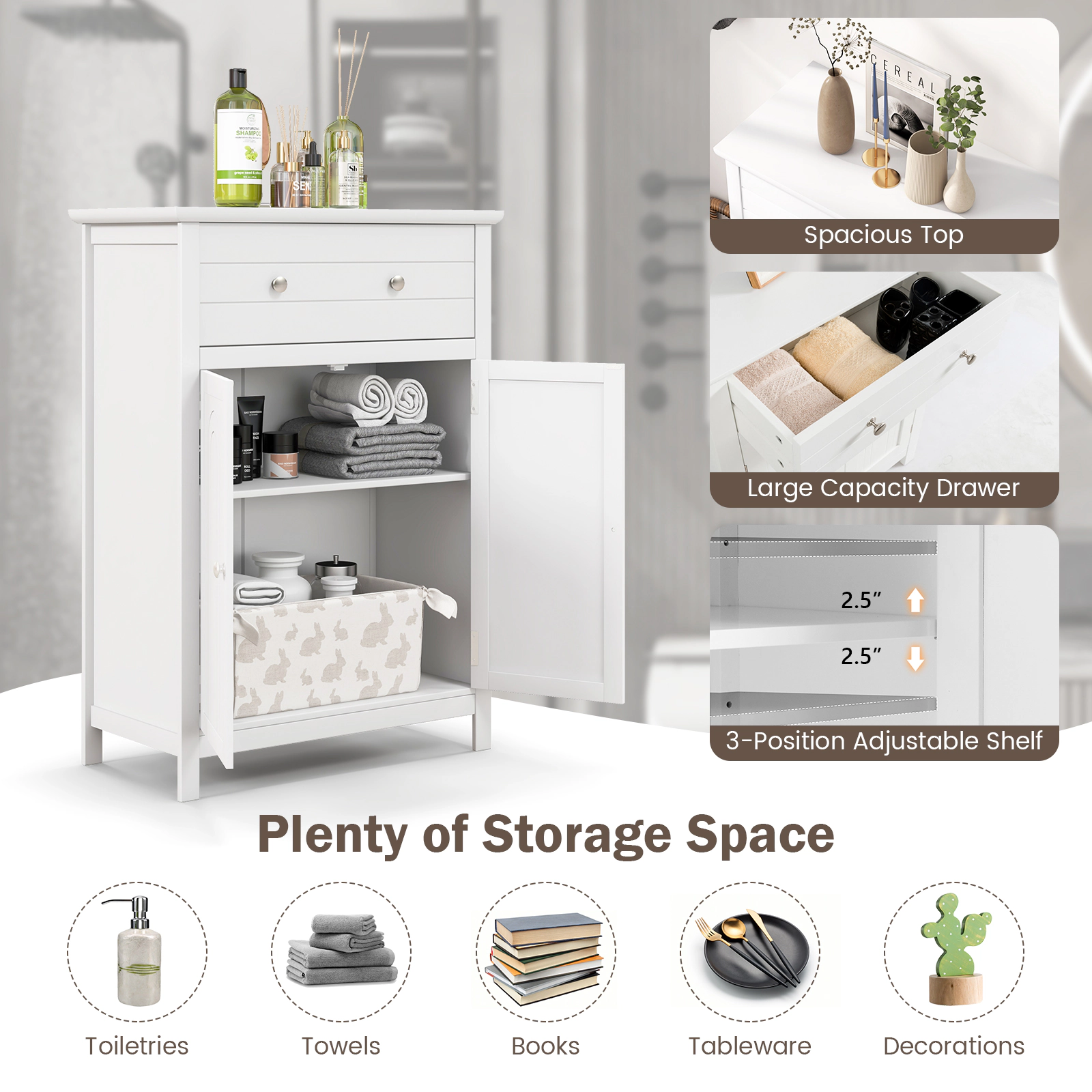 SlickBlue Bathroom Storage Cabinet with Drawer, Doors & Adjustable Shelf