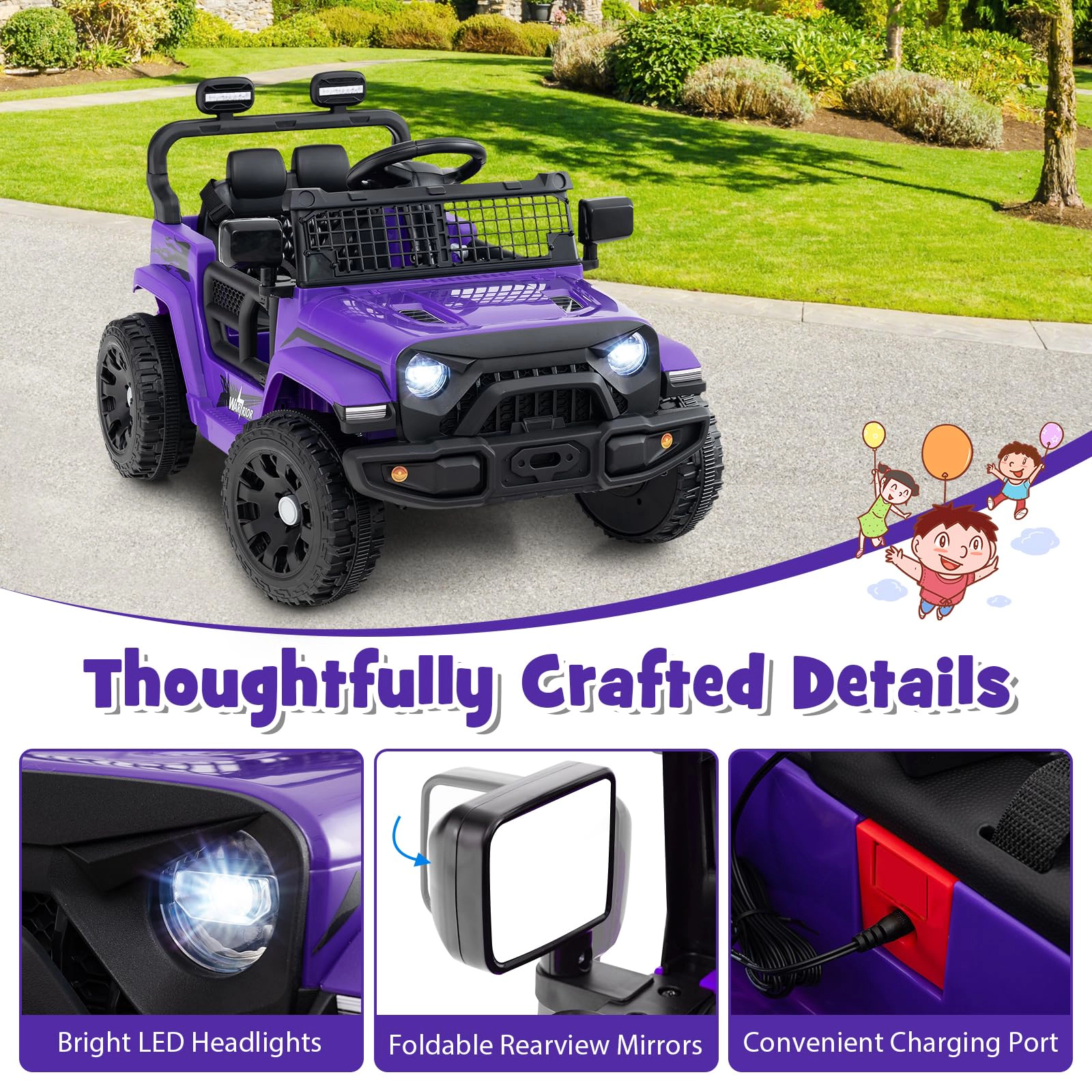 Glintex 12V Compact Kids Ride-On Truck with Foldable Mirrors and Remote