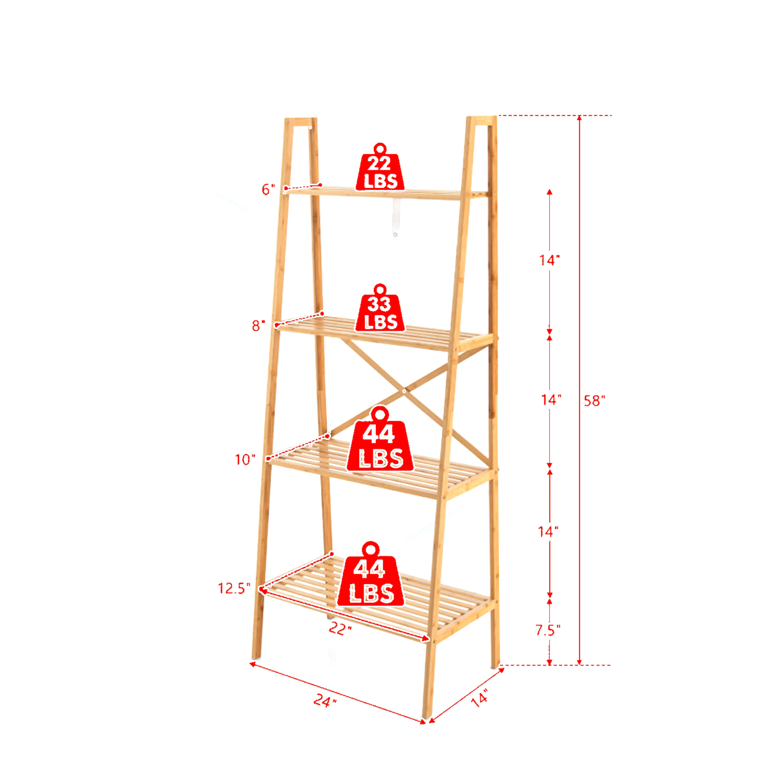 Hivvago Bamboo Ladder Bookcase with 4 Shelves