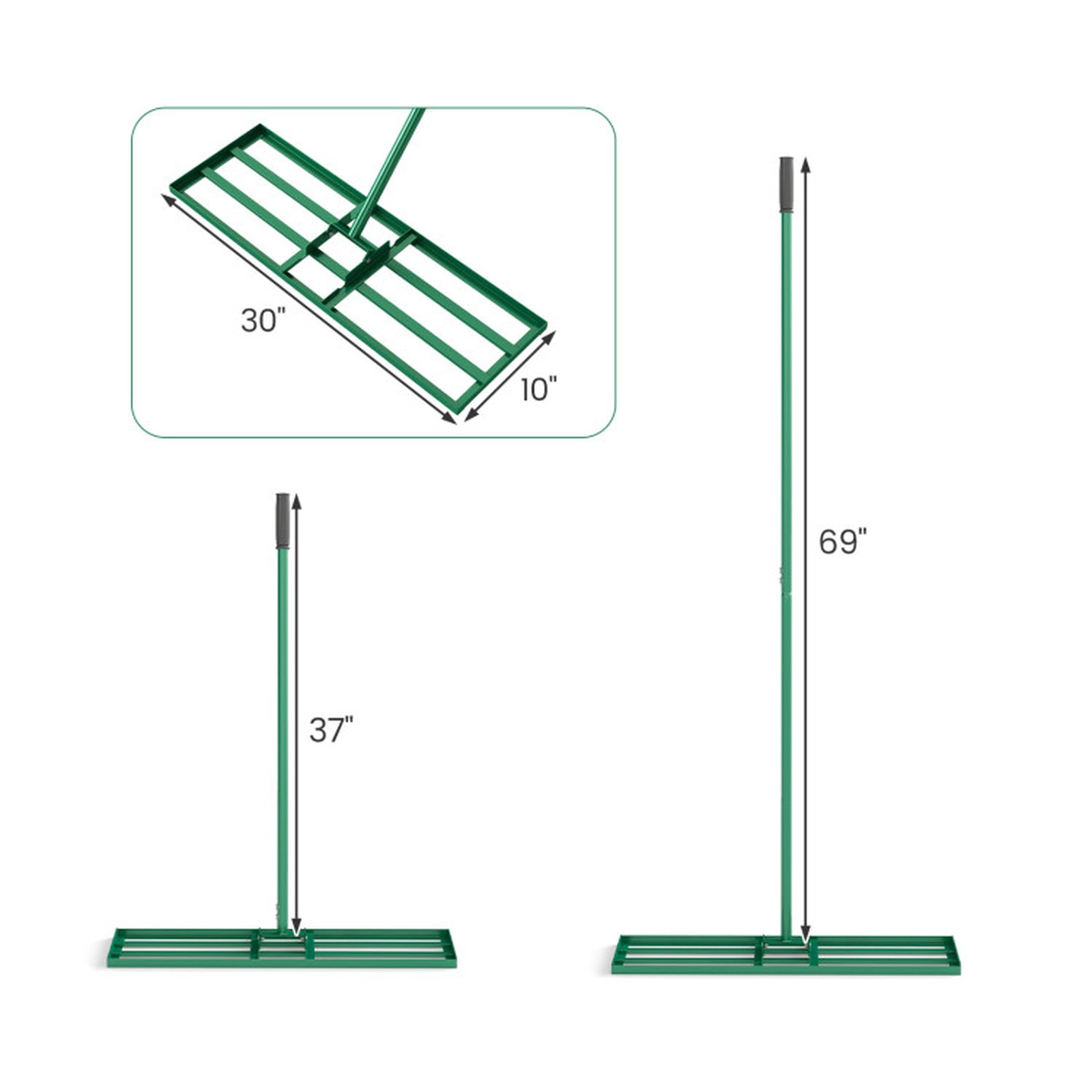 SUGIFT Heavy Duty Lawn Level Tool Leveling Rake with 69-in Handle Green Black Silver