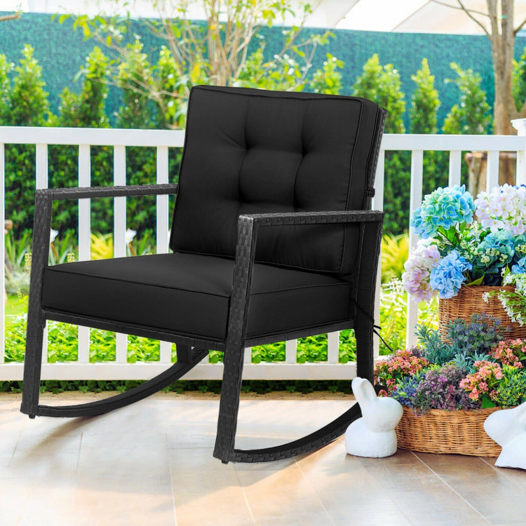 Hivvago Patio Rattan Rocker Outdoor Glider Rocking Chair Cushion Lawn