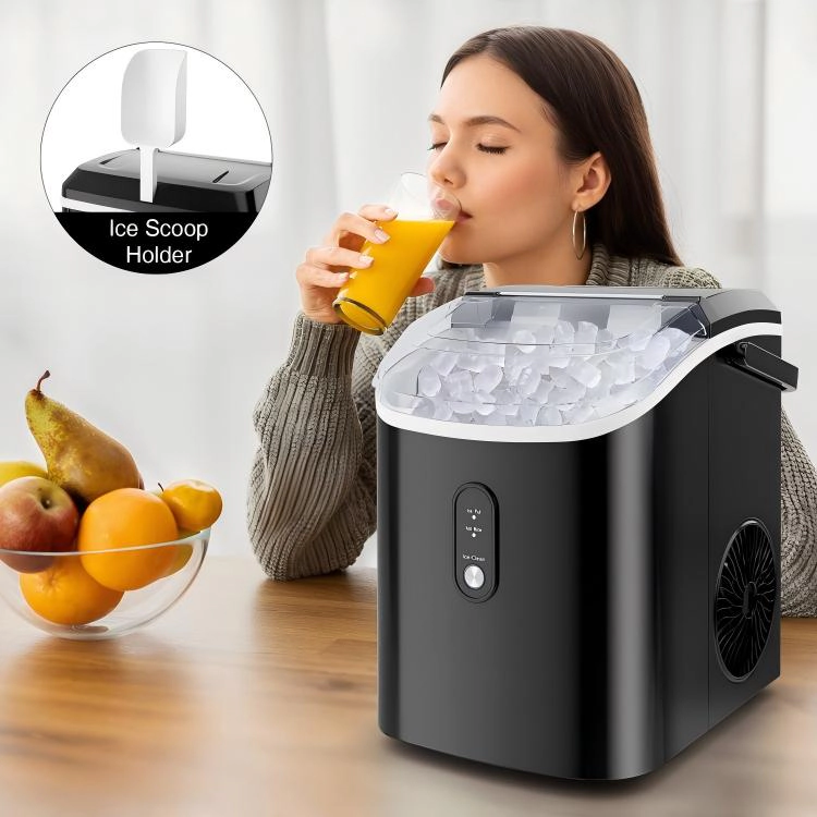 SUGIFT Nugget Countertop Ice Maker with Soft Chewable Pellet Ice 34-lb Daily Capacity 12.7-in Tall Black/Silver