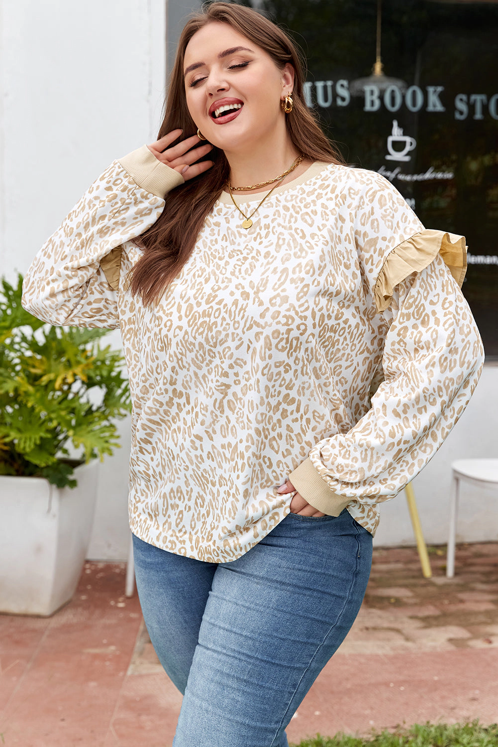 Threaded Pear Women's Elizabeth Ruffled arm Sweatshirt