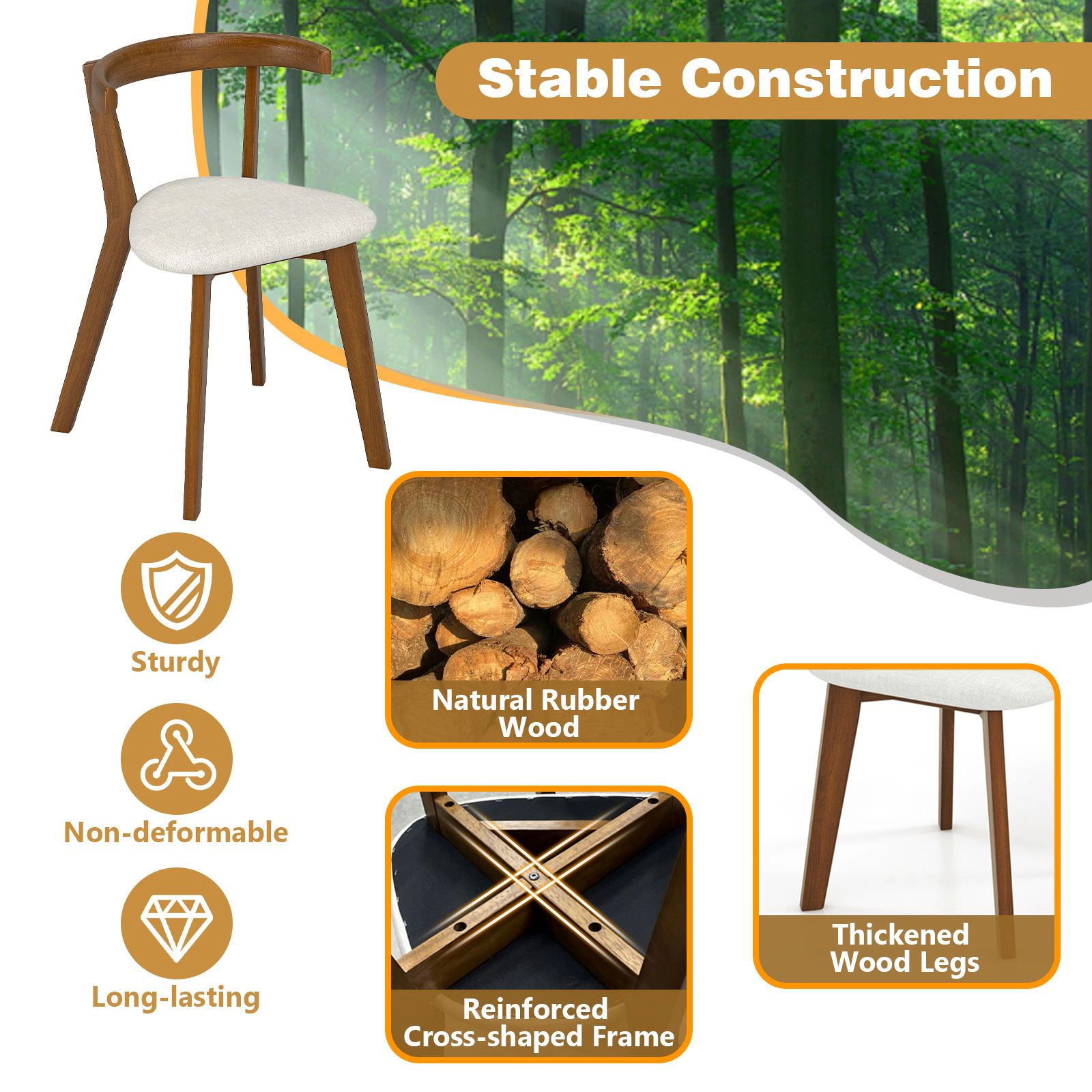 SlickBlue Wooden Dining Chairs Set of 2 with Curved Backrest